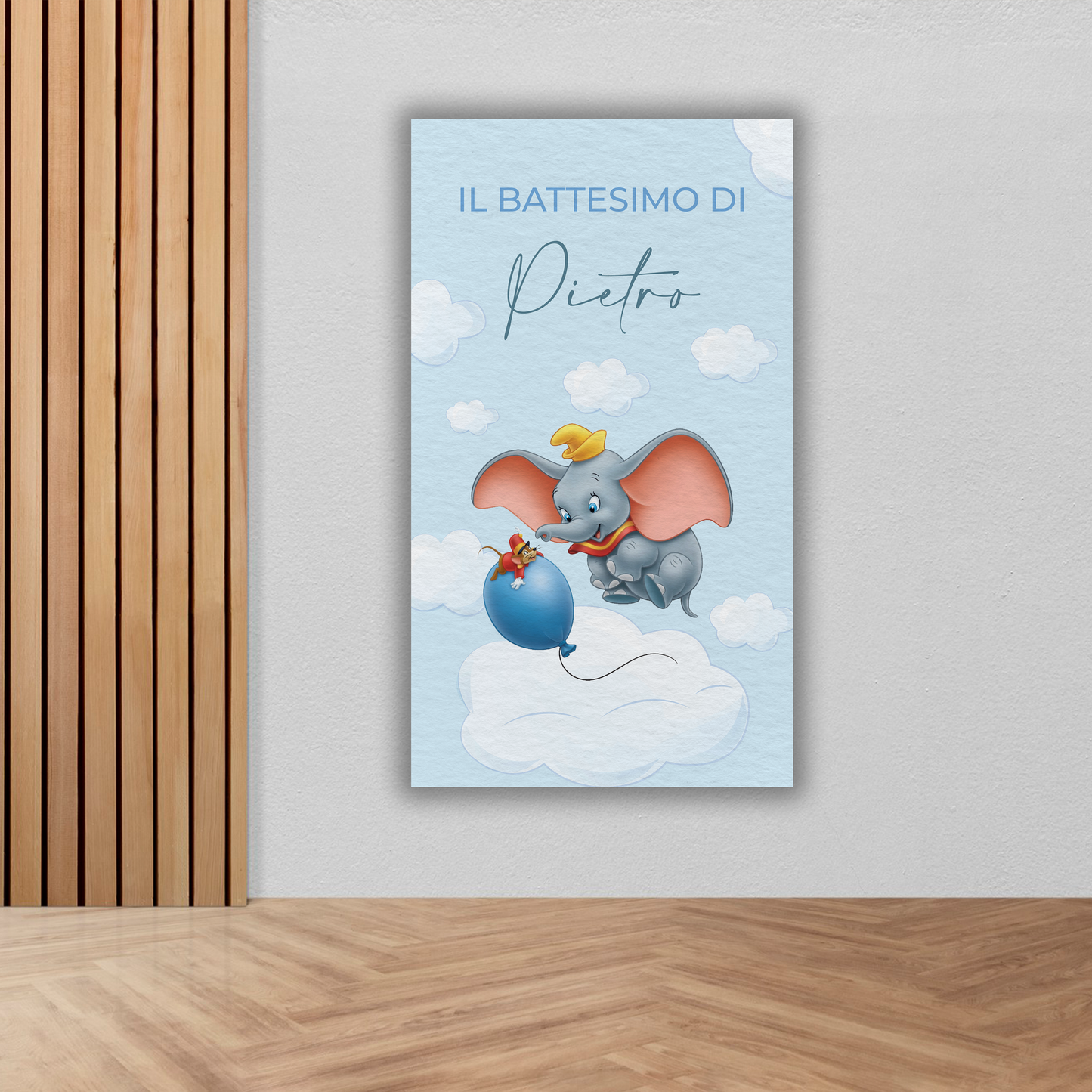 Banner Battesimo Dumbo con scimmietta