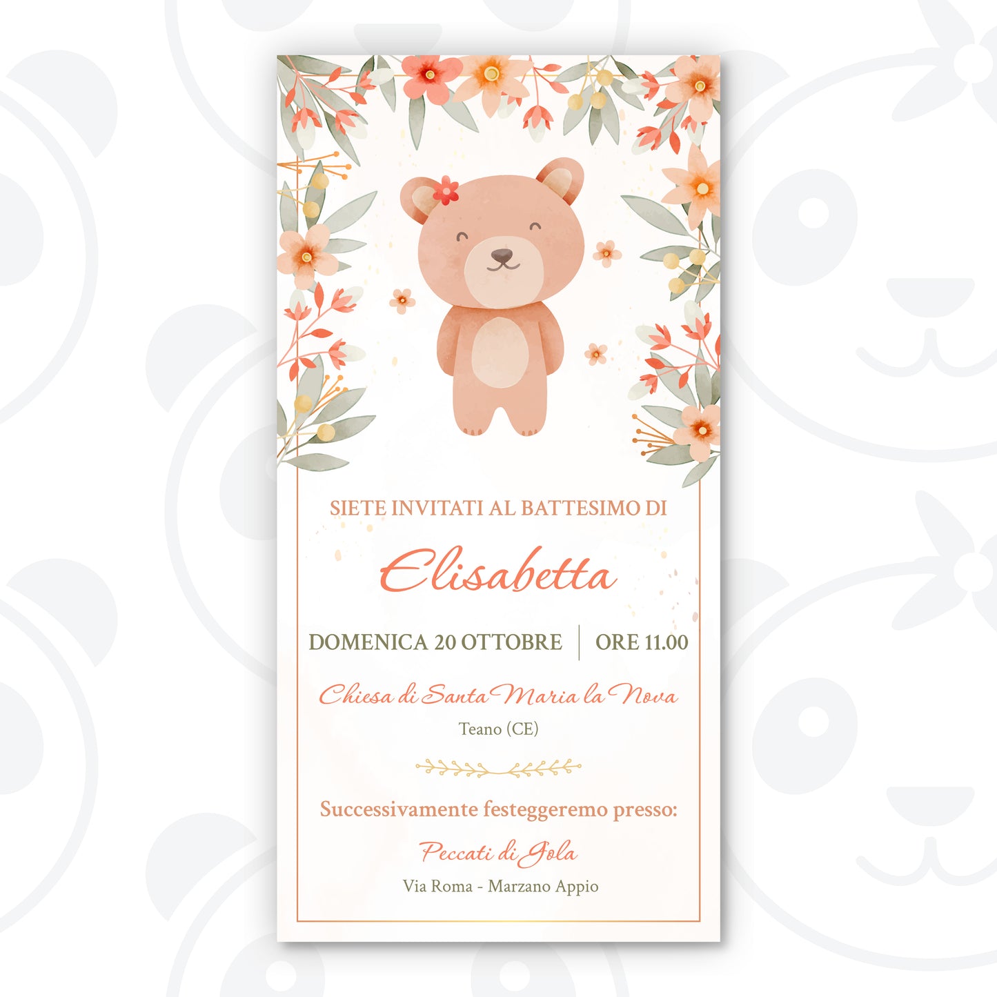 Invito digitale Battesimo bambina orsetto