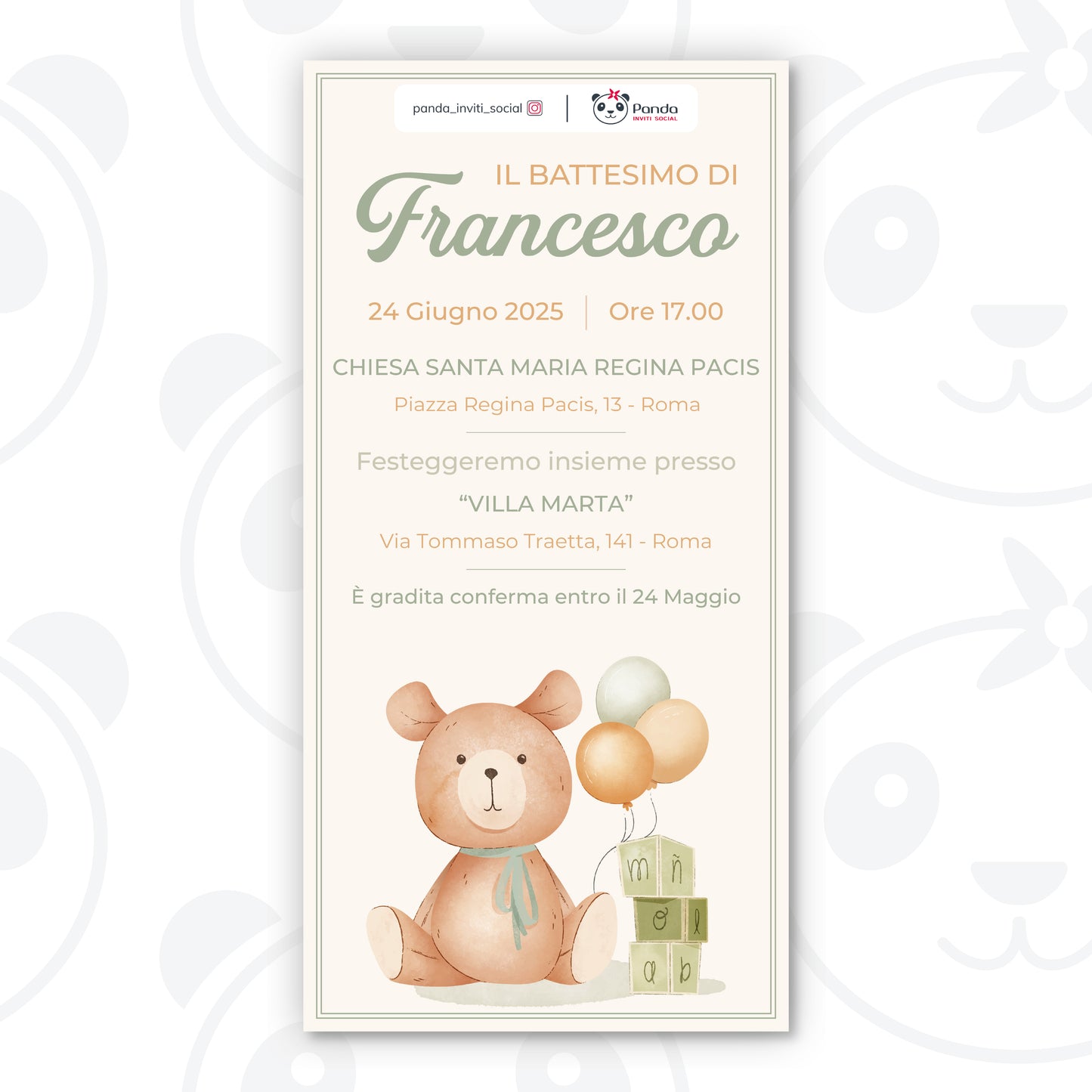 Invito digitale Battesimo bambino con orsetto
