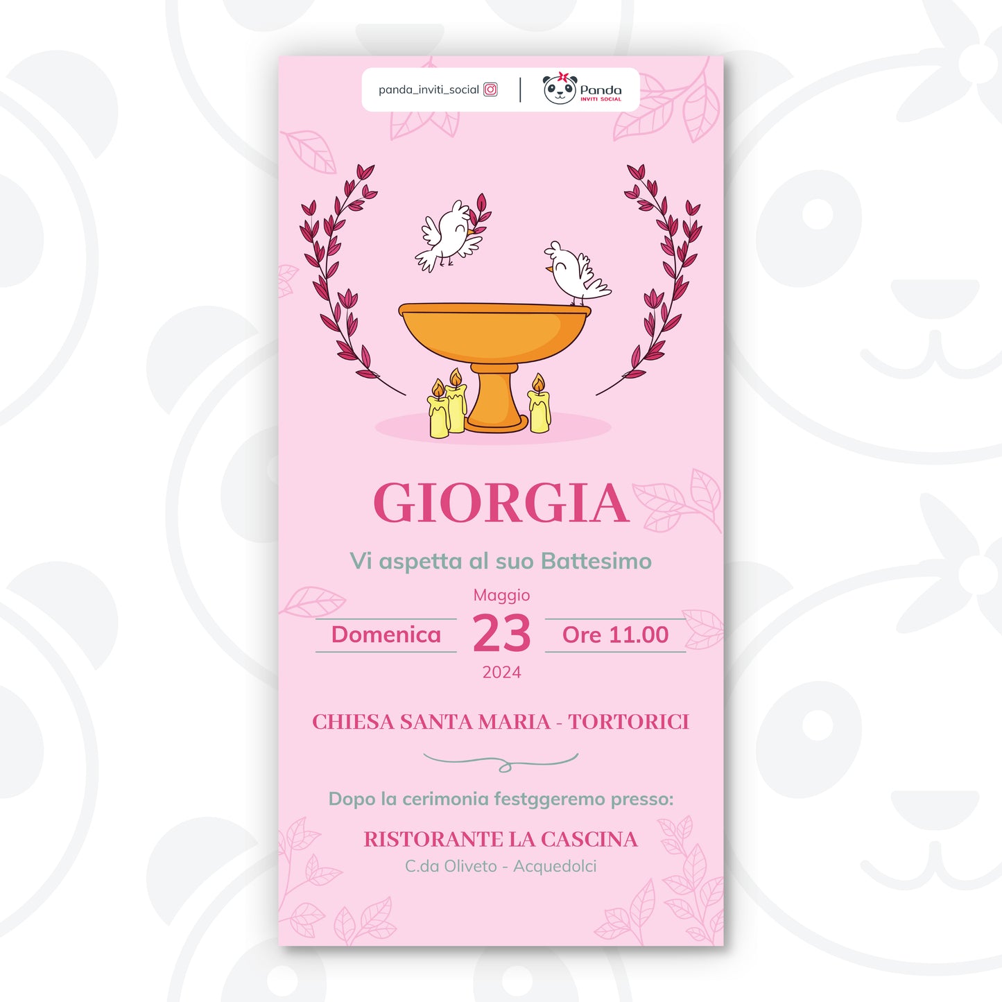 Invito digitale Battesimo bambina calice rosa