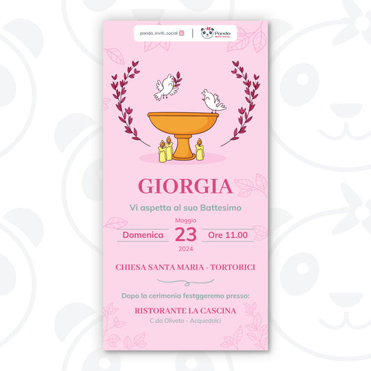 Invito digitale Battesimo bambina calice rosa