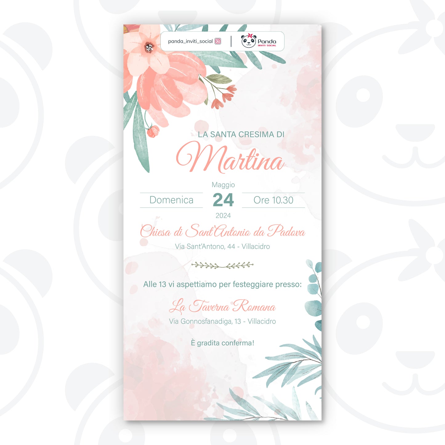 Invito digitale Santa Cresima floreale