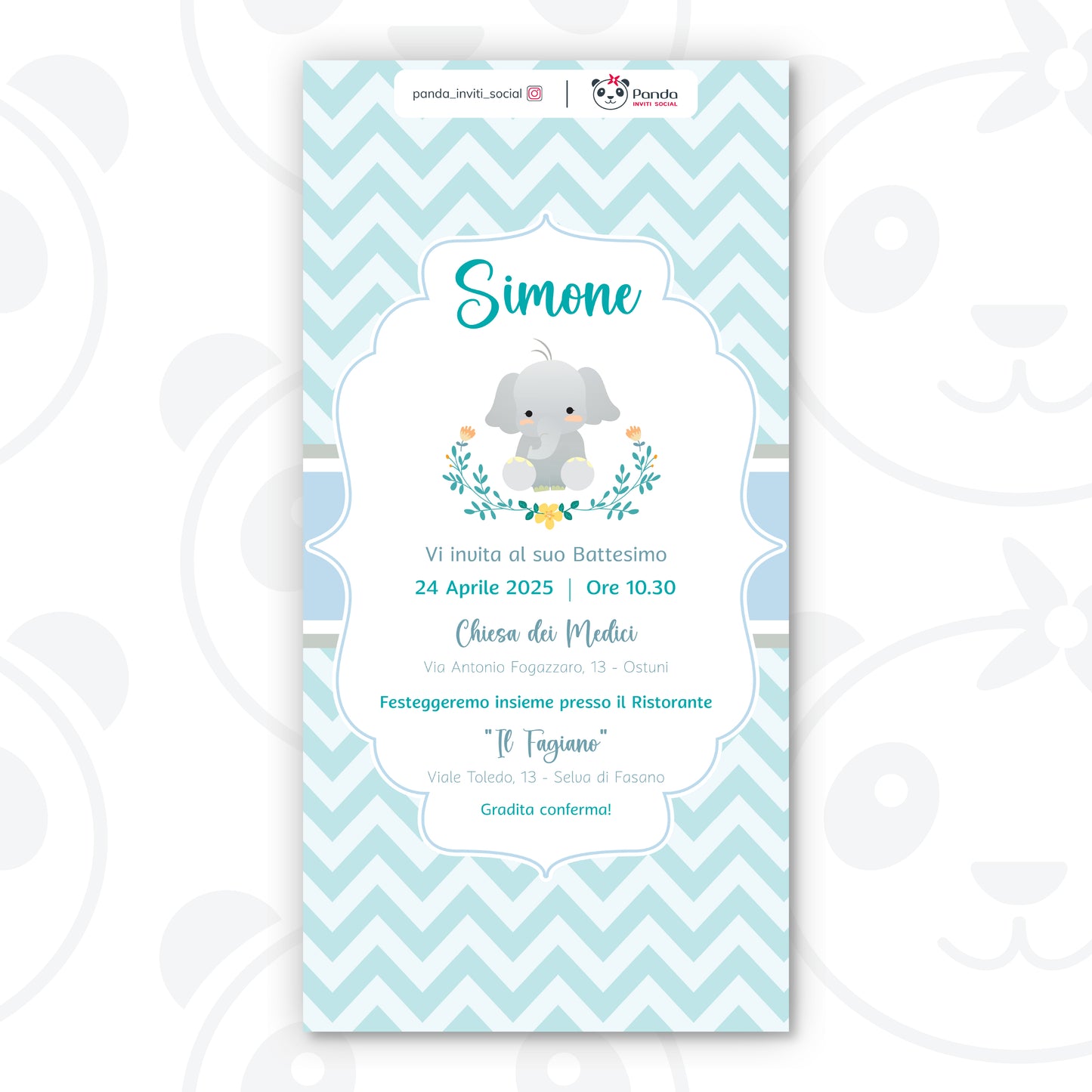 Invito digitale Battesimo bambino con elefantino