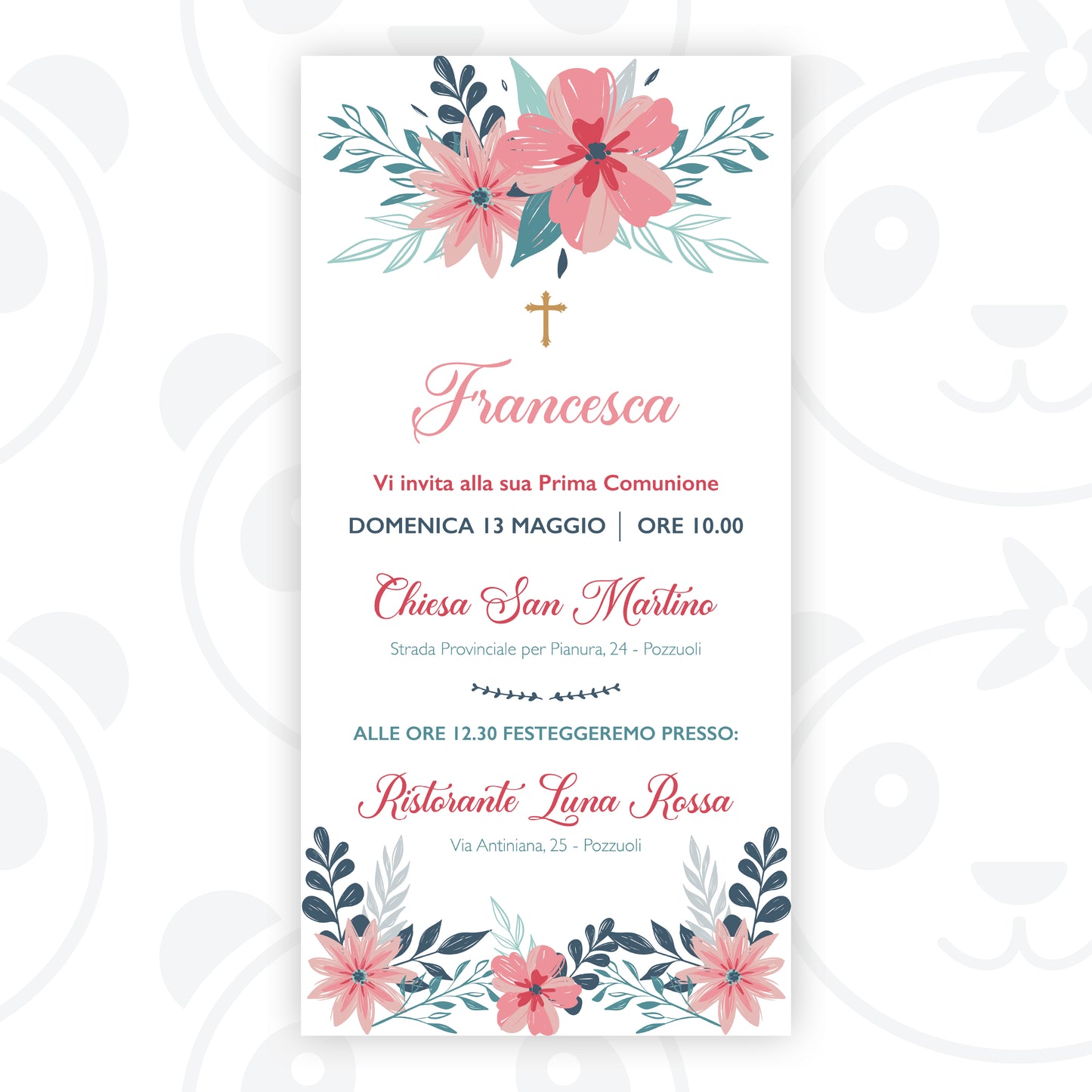 Invito digitale Prima Comunione floreale