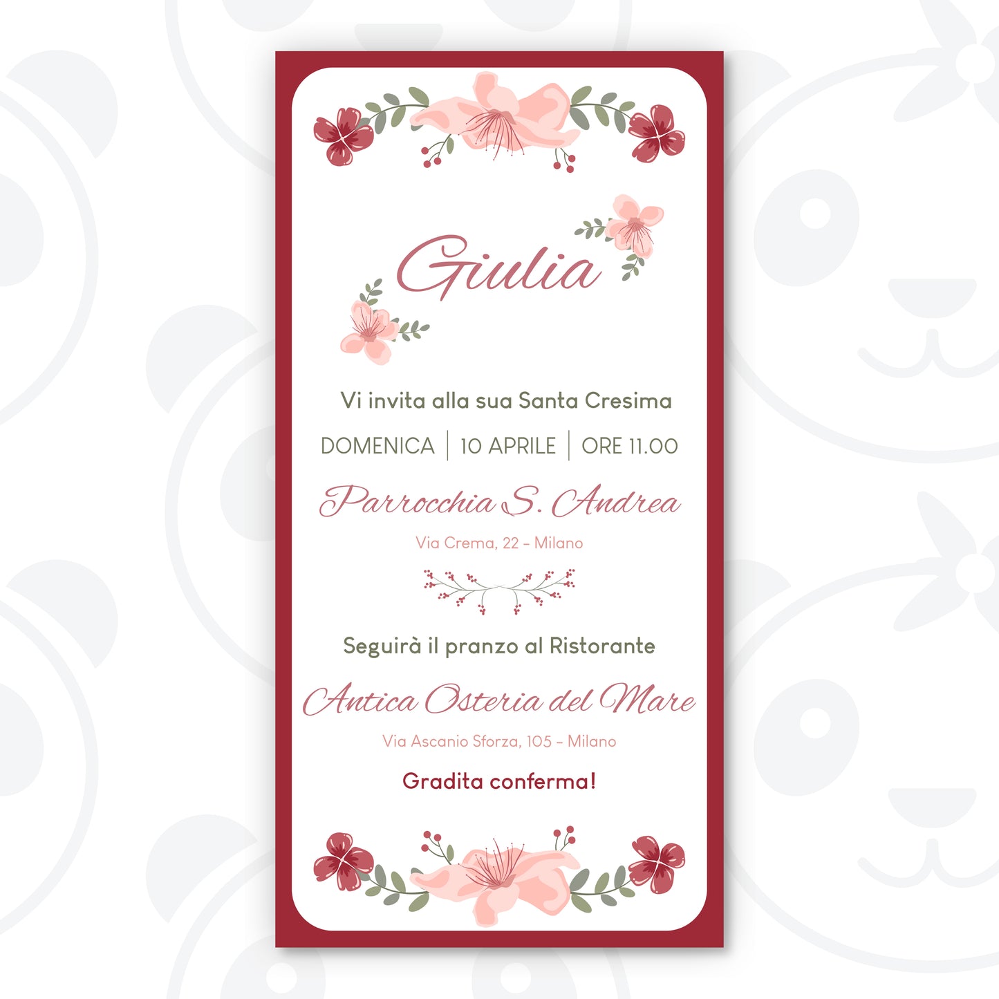 Invito digitale Santa Cresima con fiori