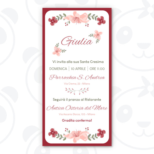 Invito digitale Santa Cresima con fiori