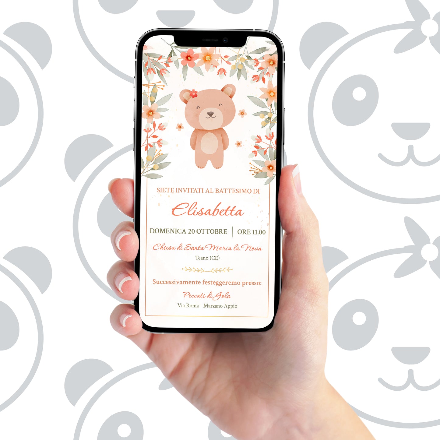 Invito digitale Battesimo bambina orsetto