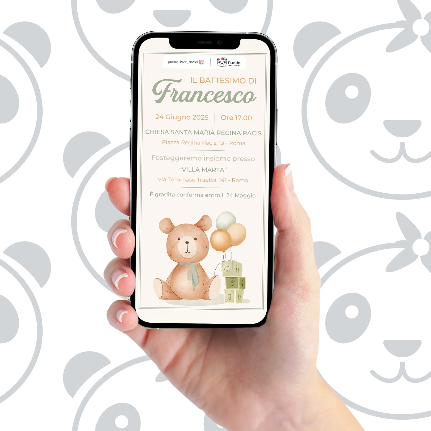 Invito digitale Battesimo bambino con orsetto