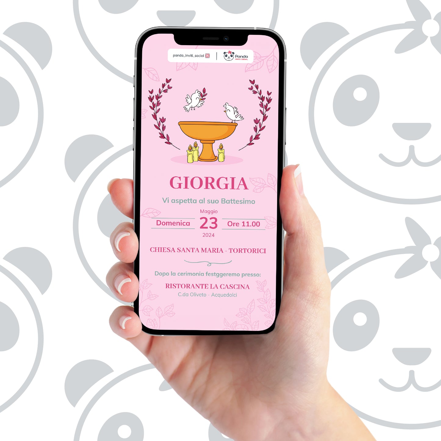 Invito digitale Battesimo bambina calice rosa