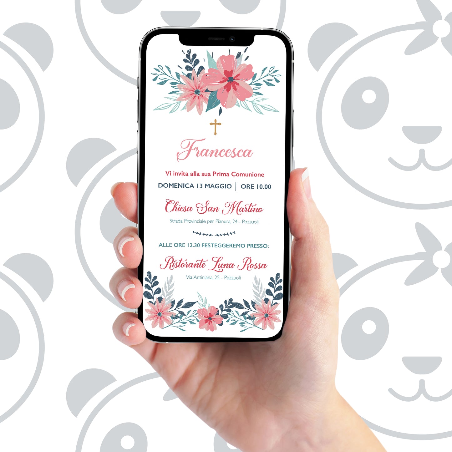 Invito digitale Prima Comunione floreale