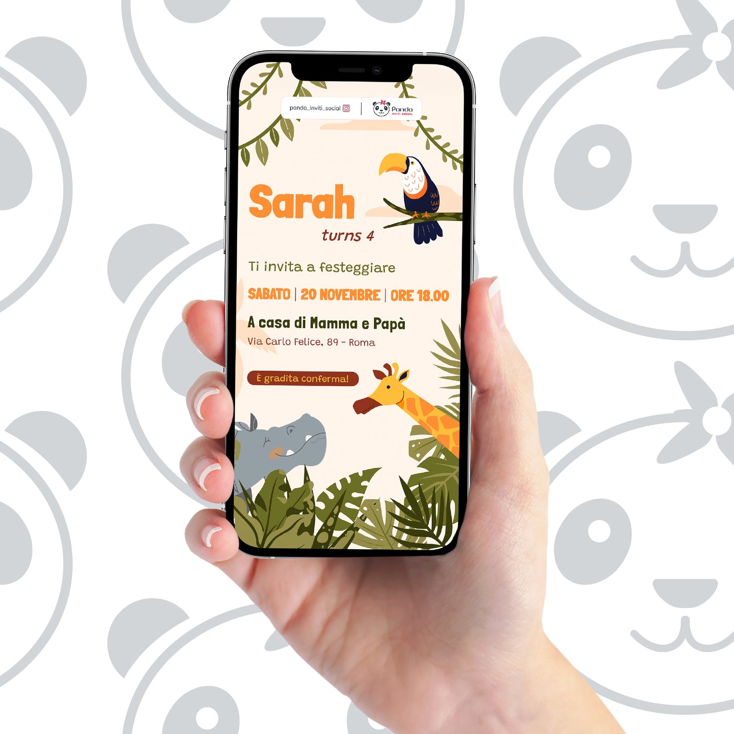 Invito digitale animaletti della savana