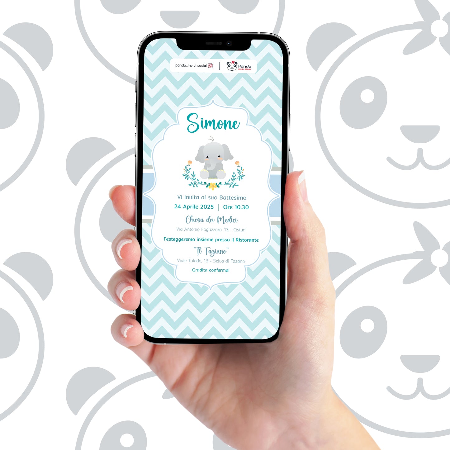 Invito digitale Battesimo bambino con elefantino
