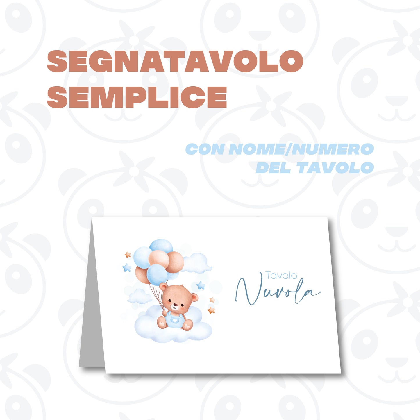 Segnatavolo pieghevole Battesimo orsetto sulla nuvola con palloncini