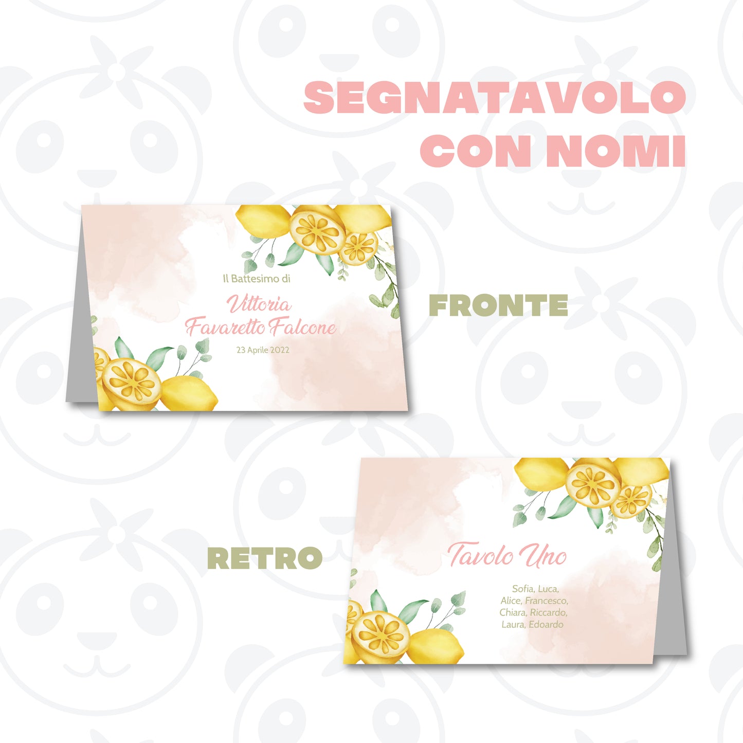 Segnatavolo pieghevole Battesimo limoni
