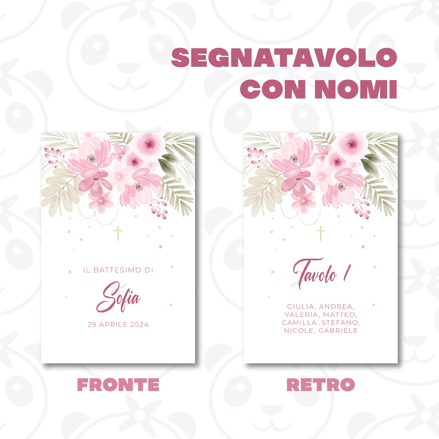 Segnatavolo Battesimo floreale