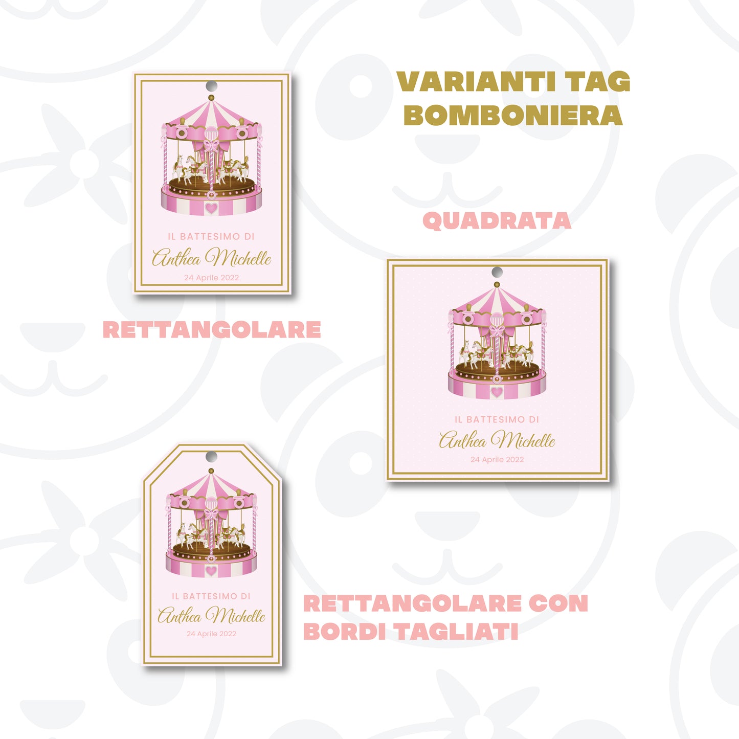 Tag Bomboniera Battesimo bambina carosello