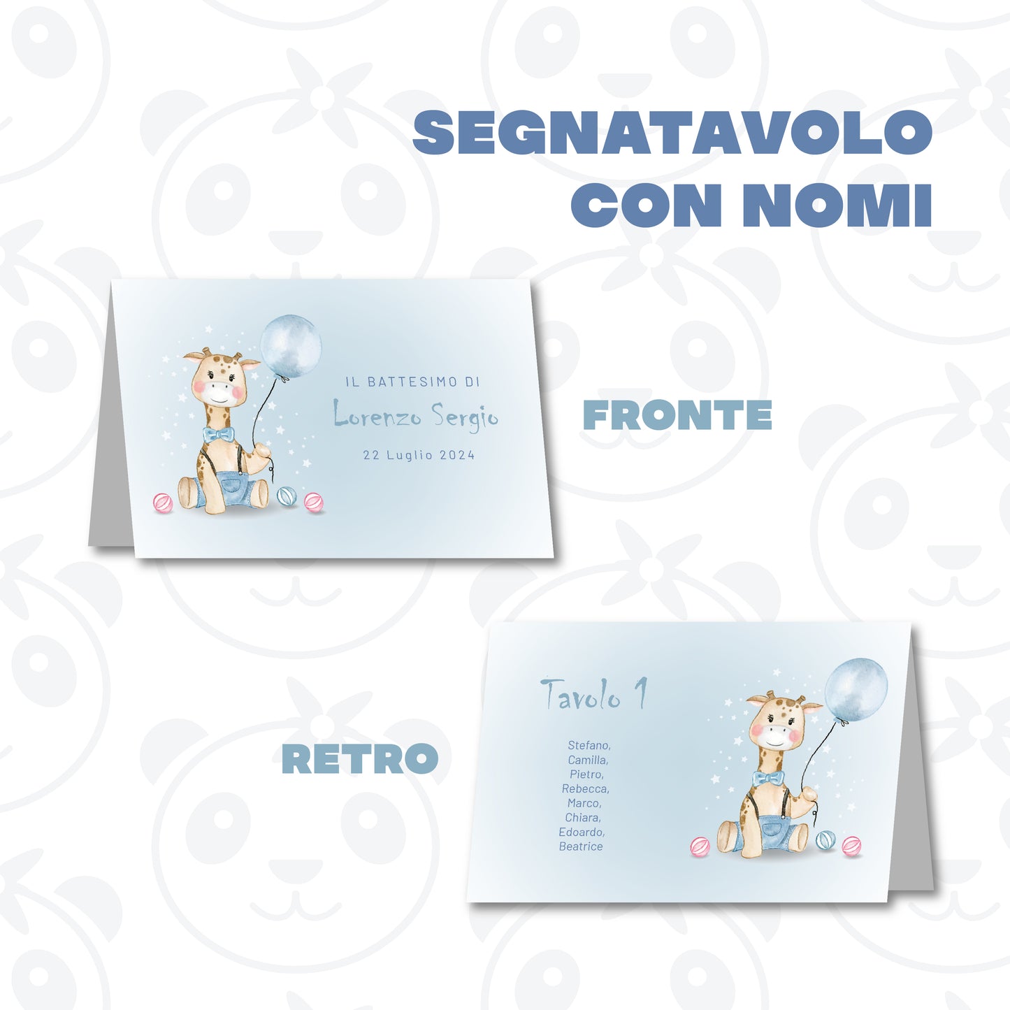 Segnatavolo pieghevole Battesimo giraffa