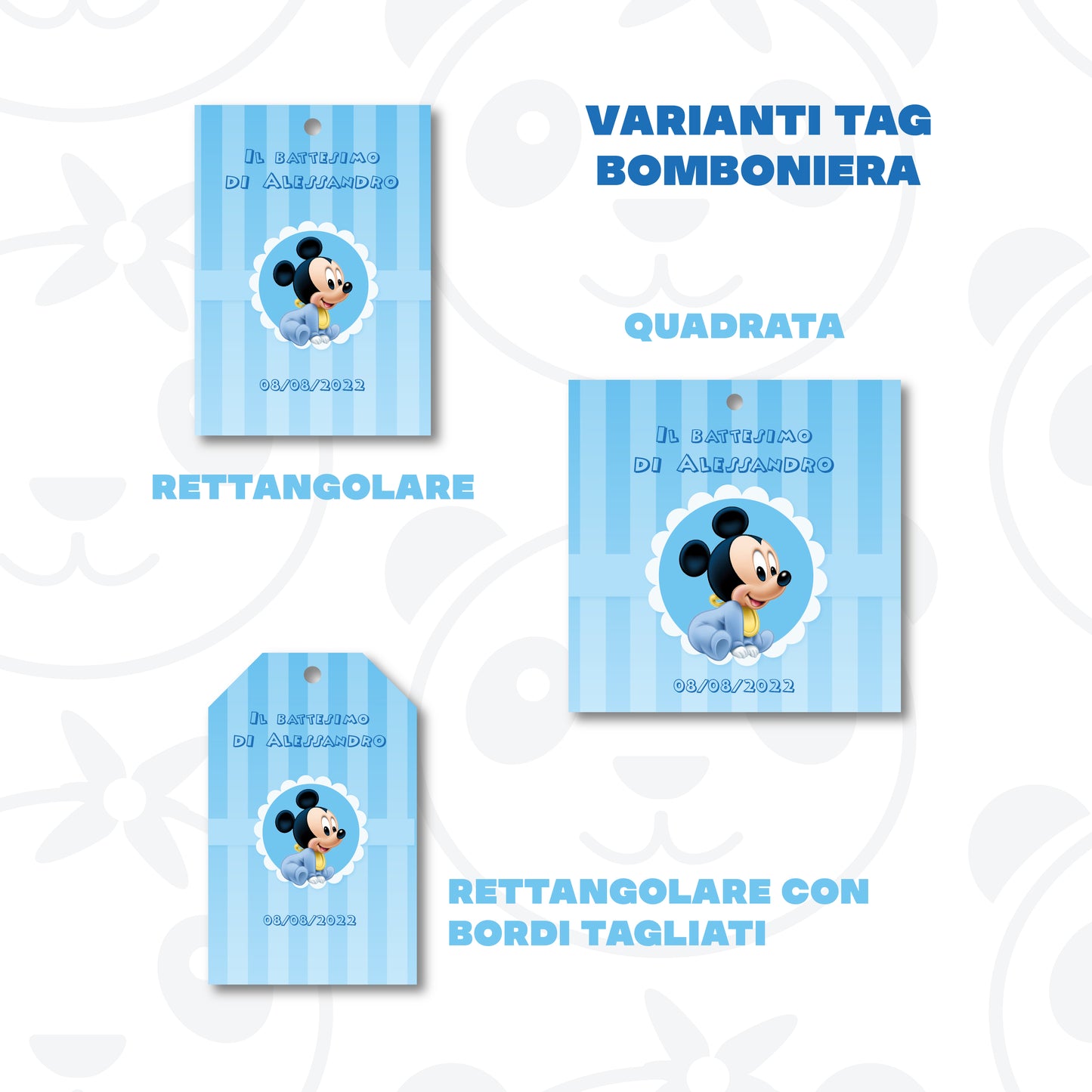 Tag Bomboniera Battesimo bambino baby Topolino