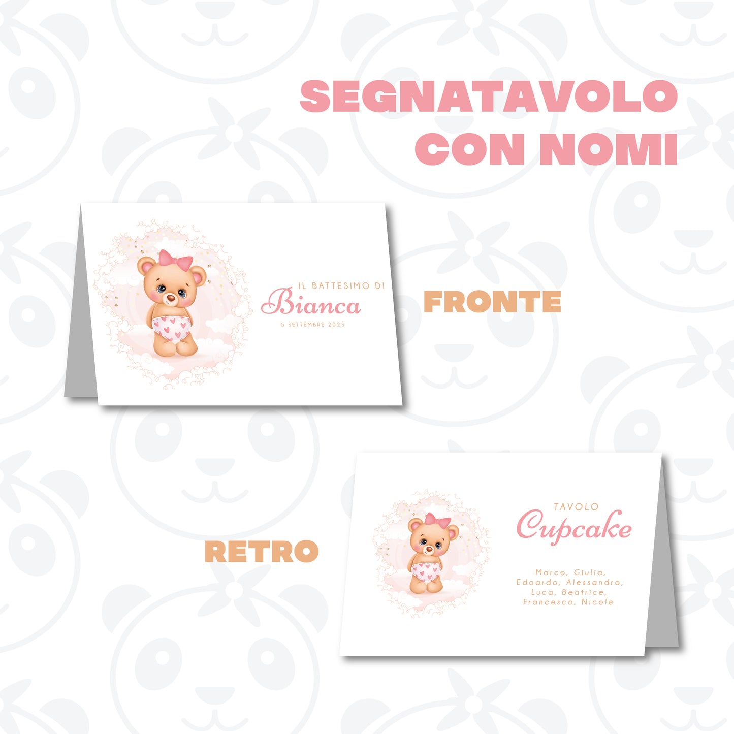 Segnatavolo pieghevole Battesimo orsetto