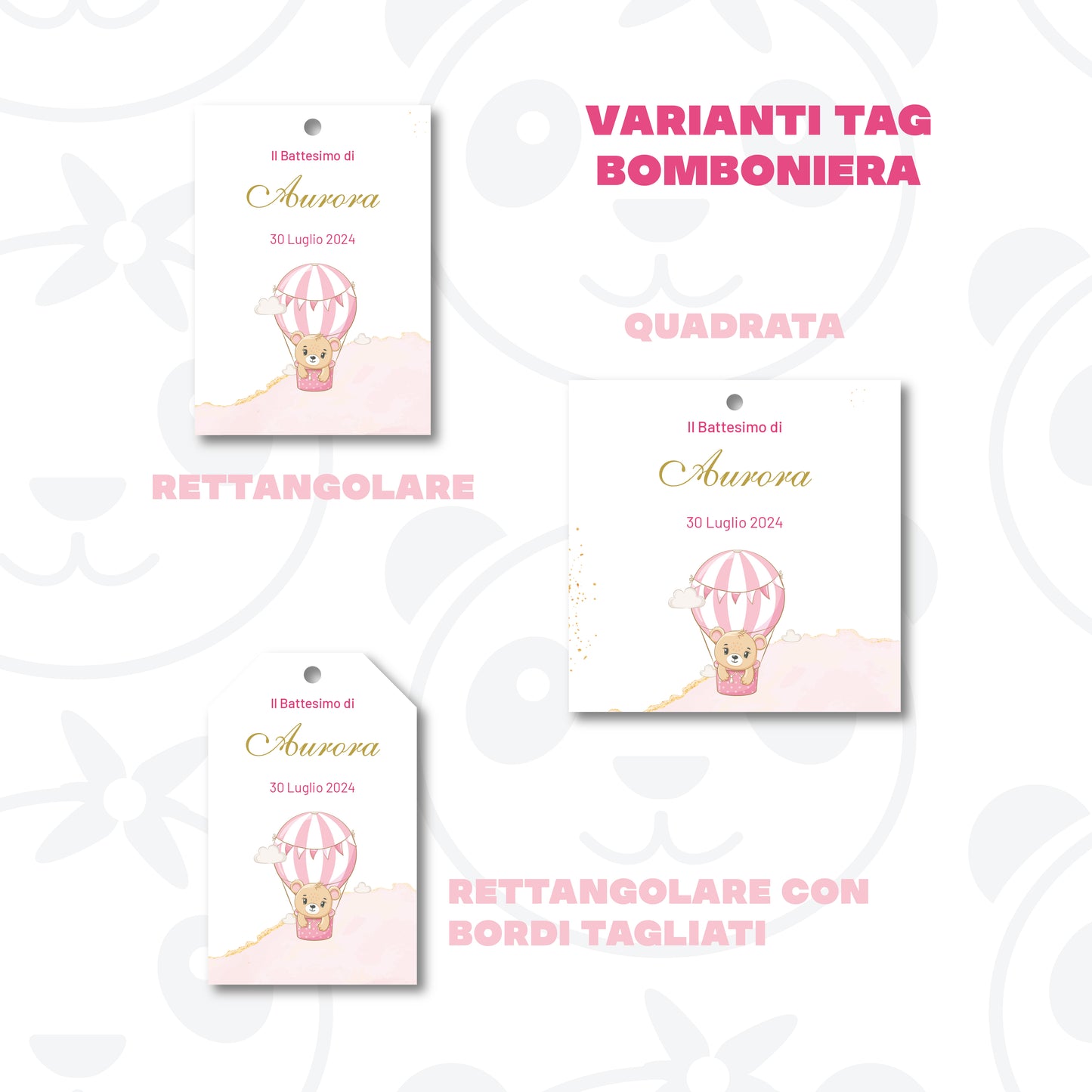 Tag Bomboniera Battesimo bambina orsetto