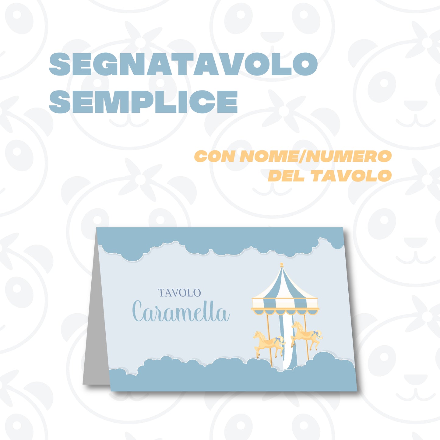 Segnatavolo pieghevole Battesimo giostra con i cavallini