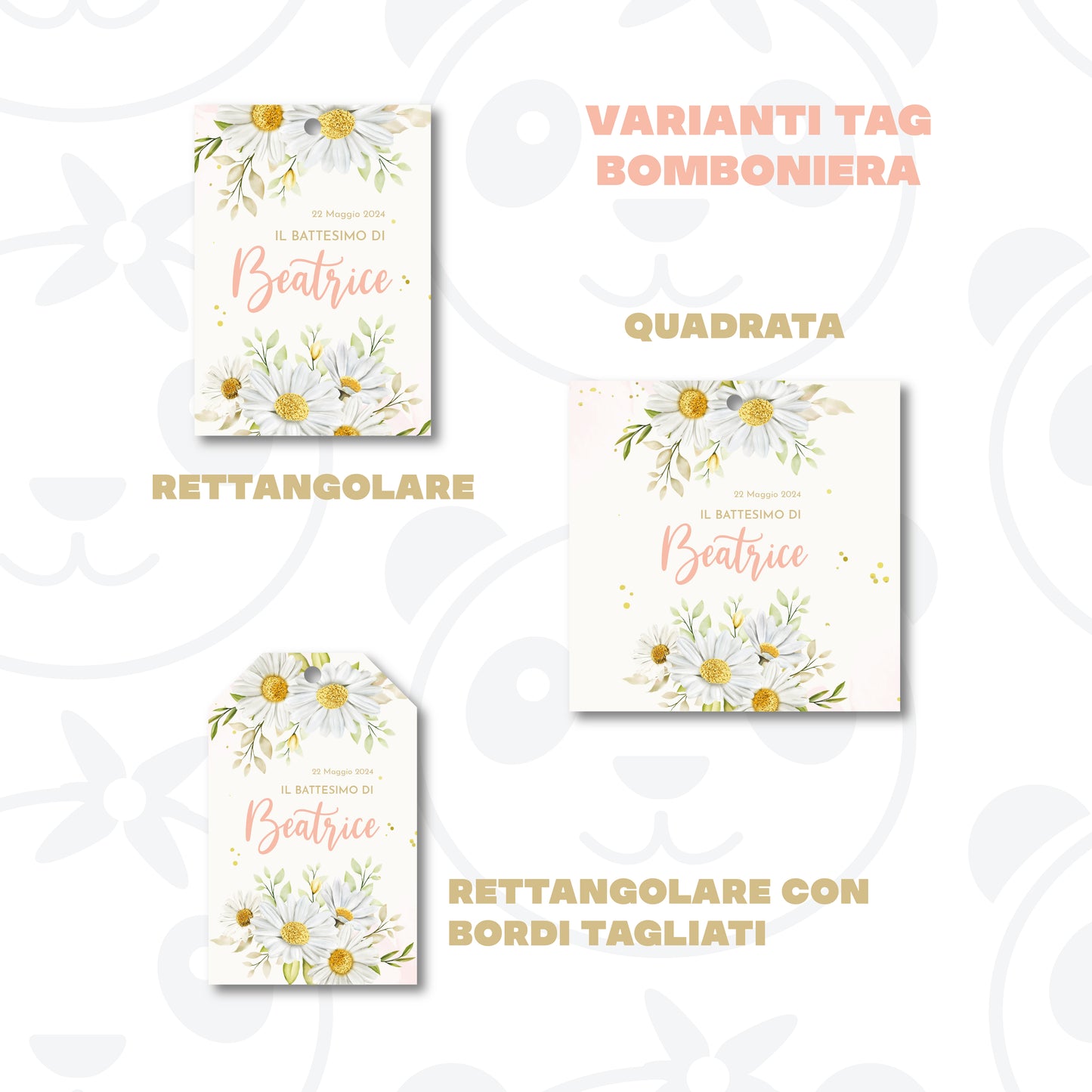 Tag Bomboniera Battesimo bambina margherite