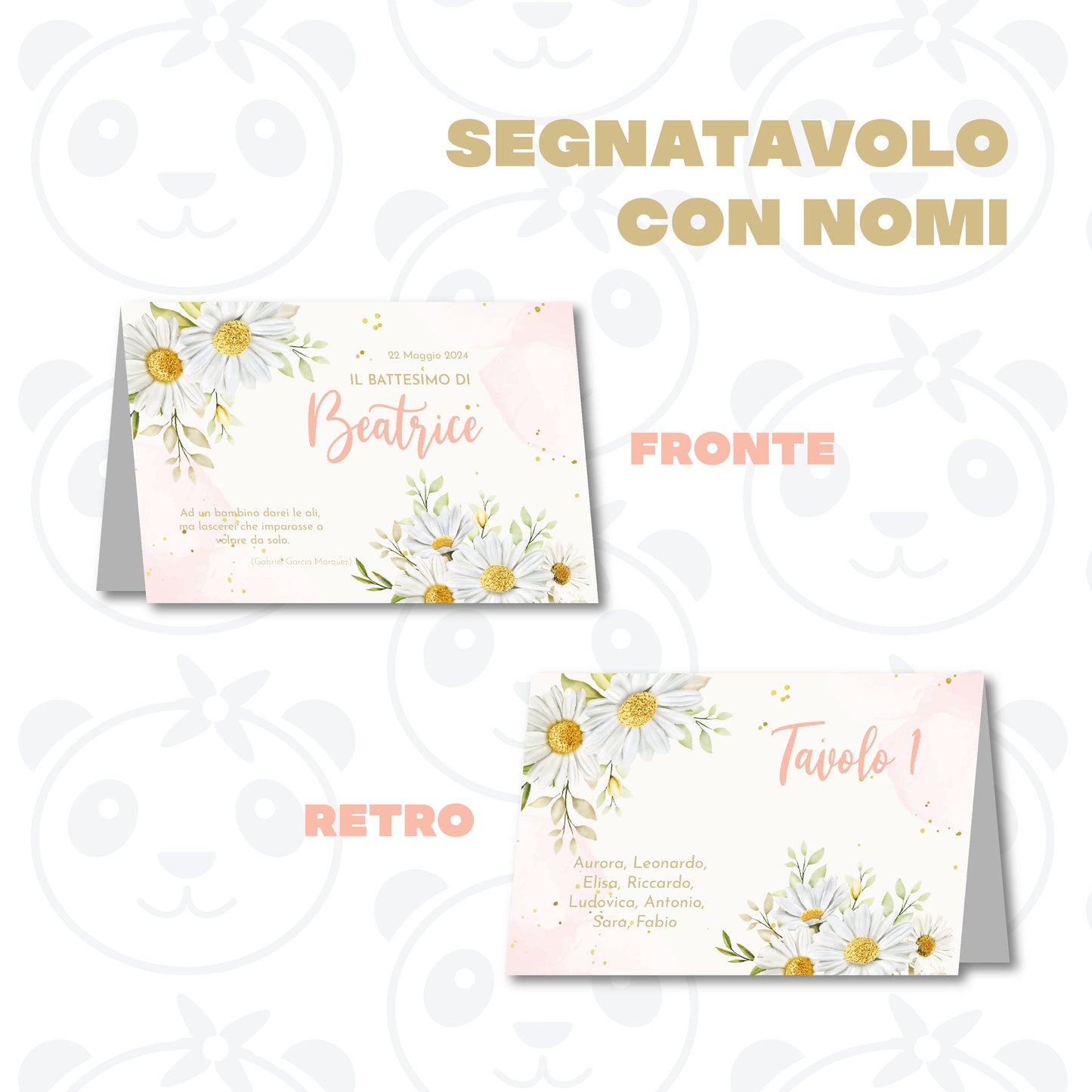 Segnatavolo pieghevole Battesimo margherite