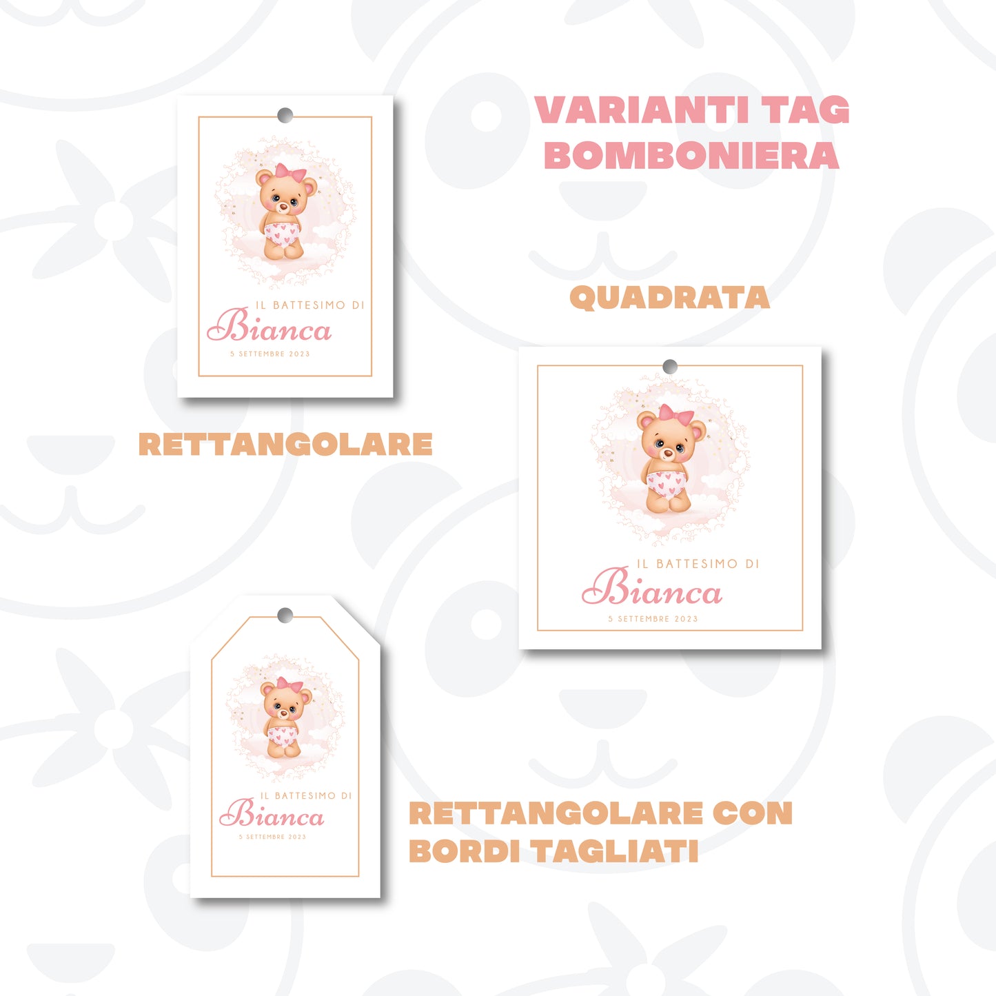 Tag Bomboniera Battesimo bambina orsetto