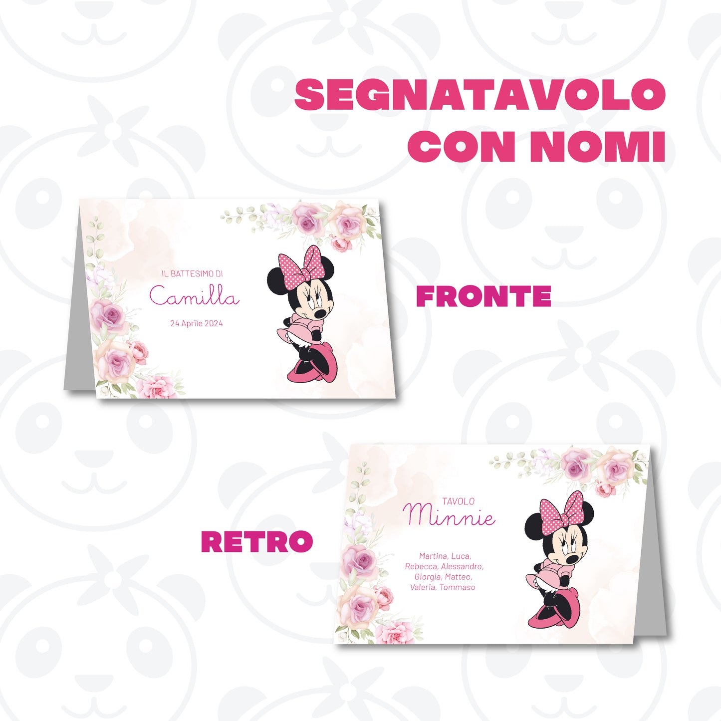 Segnatavolo pieghevole Battesimo Minnie