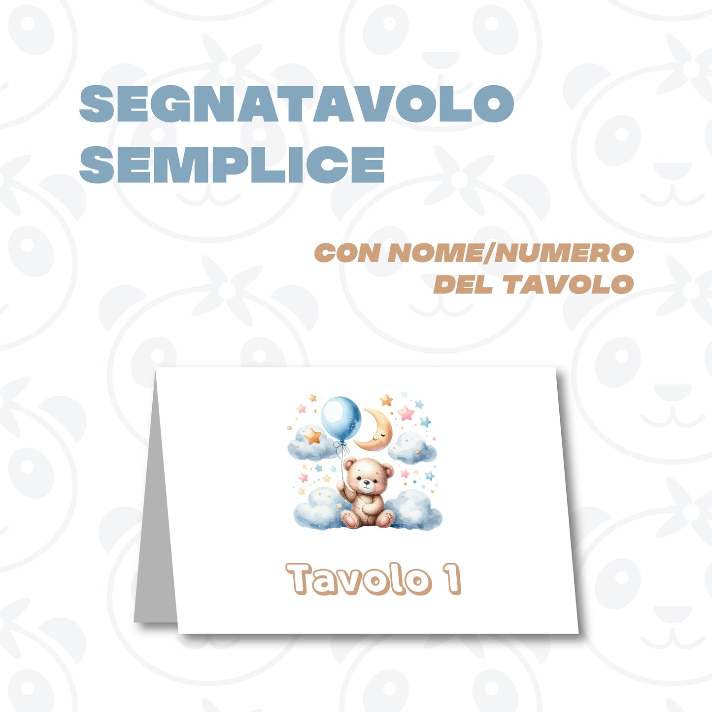 Segnatavolo pieghevole Battesimo orsetto sulle nuvole