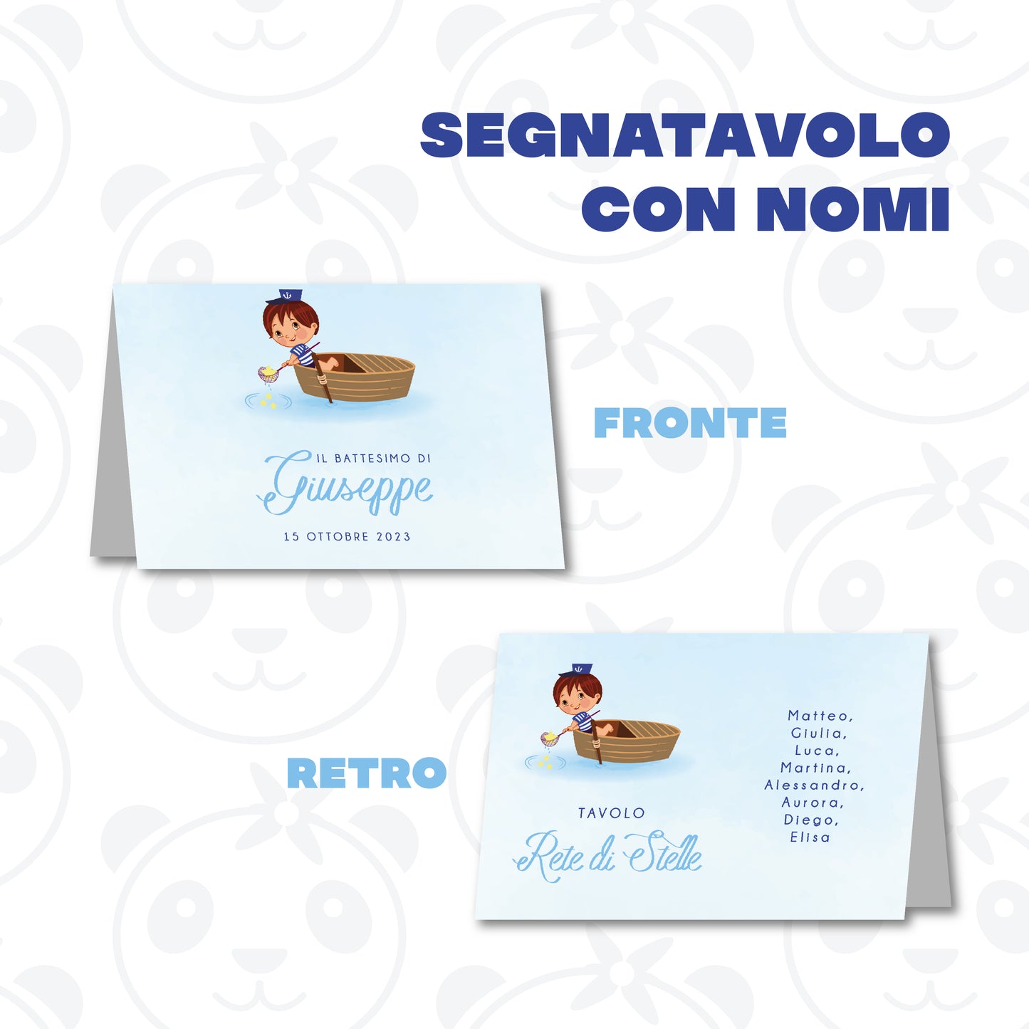 Segnatavolo pieghevole Battesimo piccolo marinaio