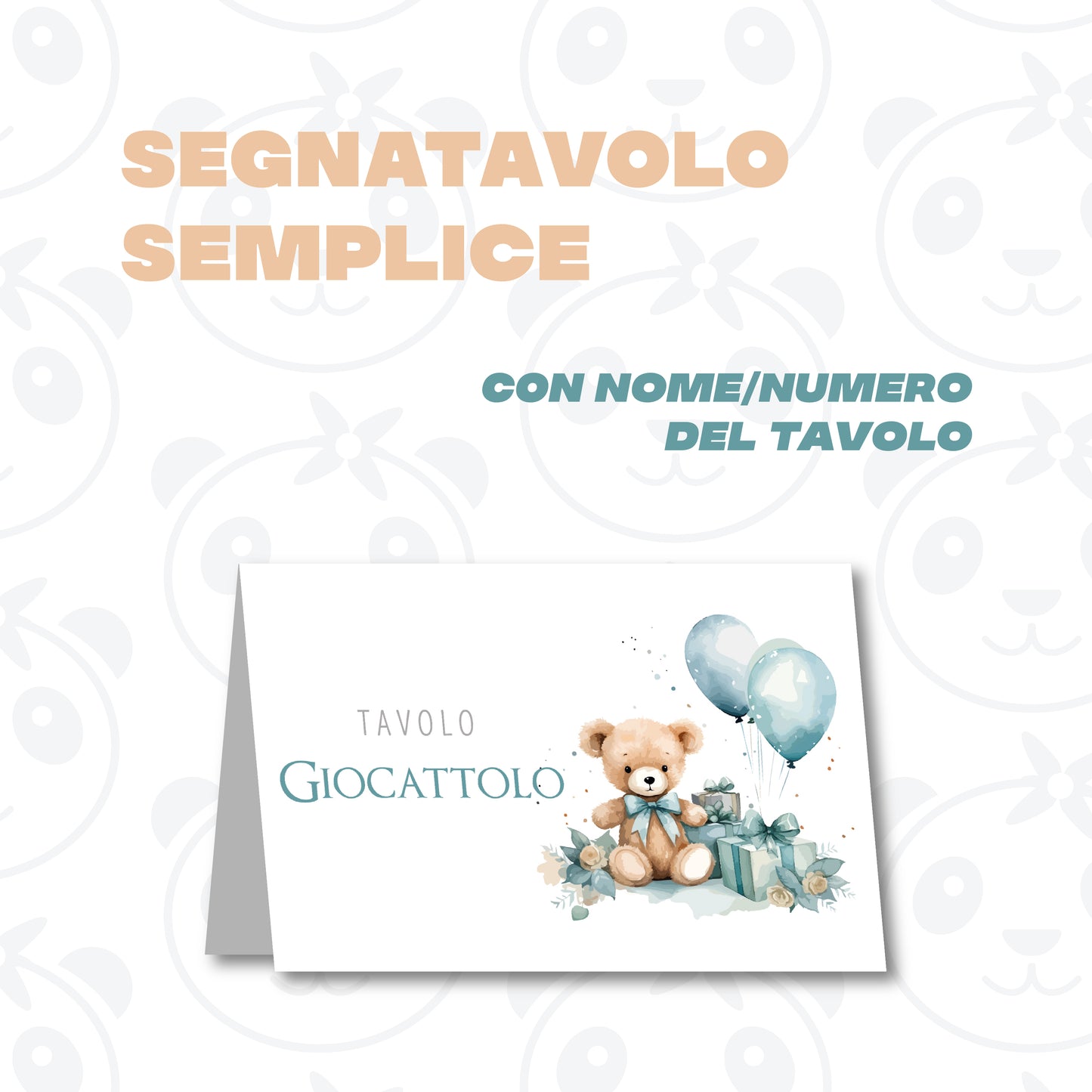 Segnatavolo pieghevole Battesimo orsetto con regali