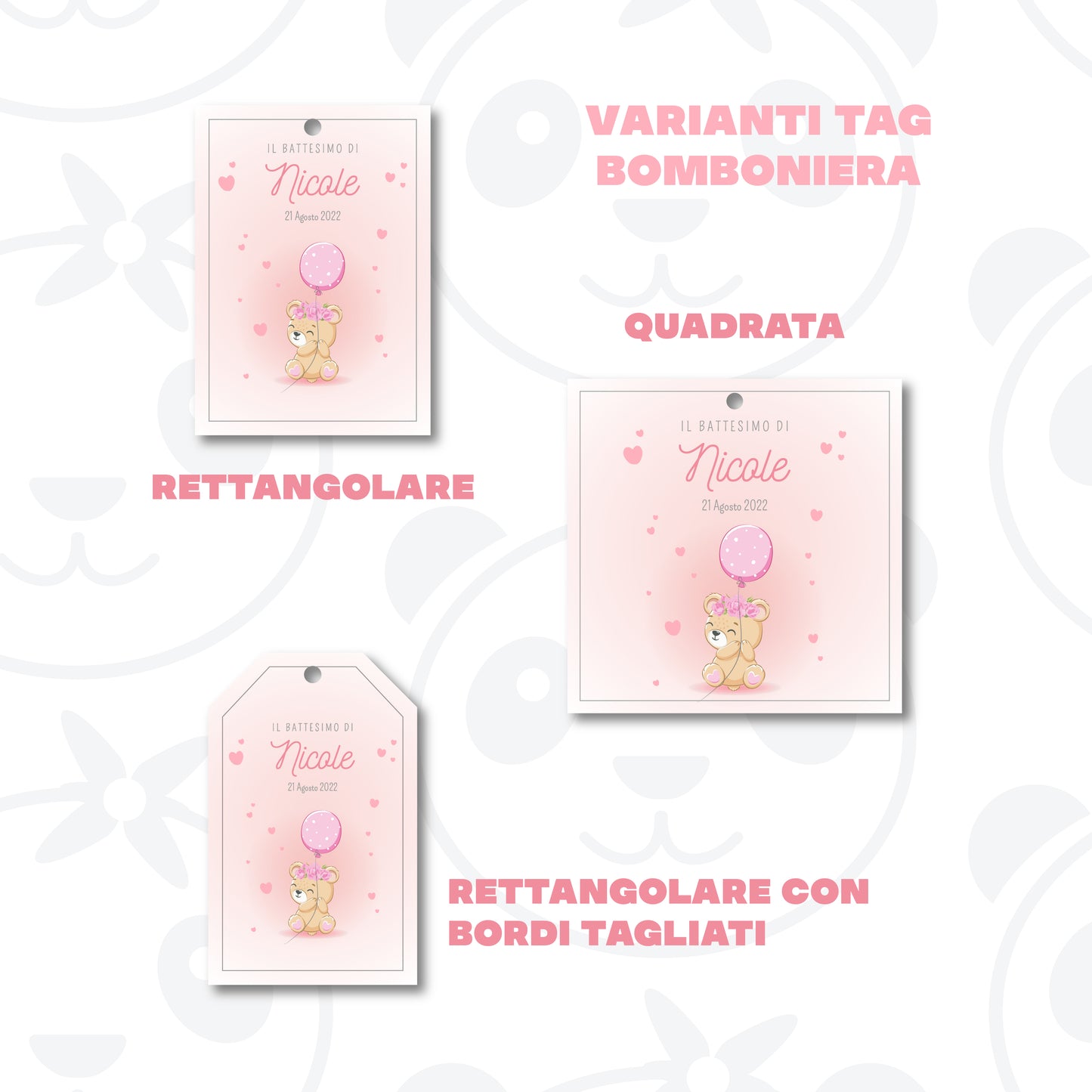 Tag Bomboniera Battesimo bambina orsetto
