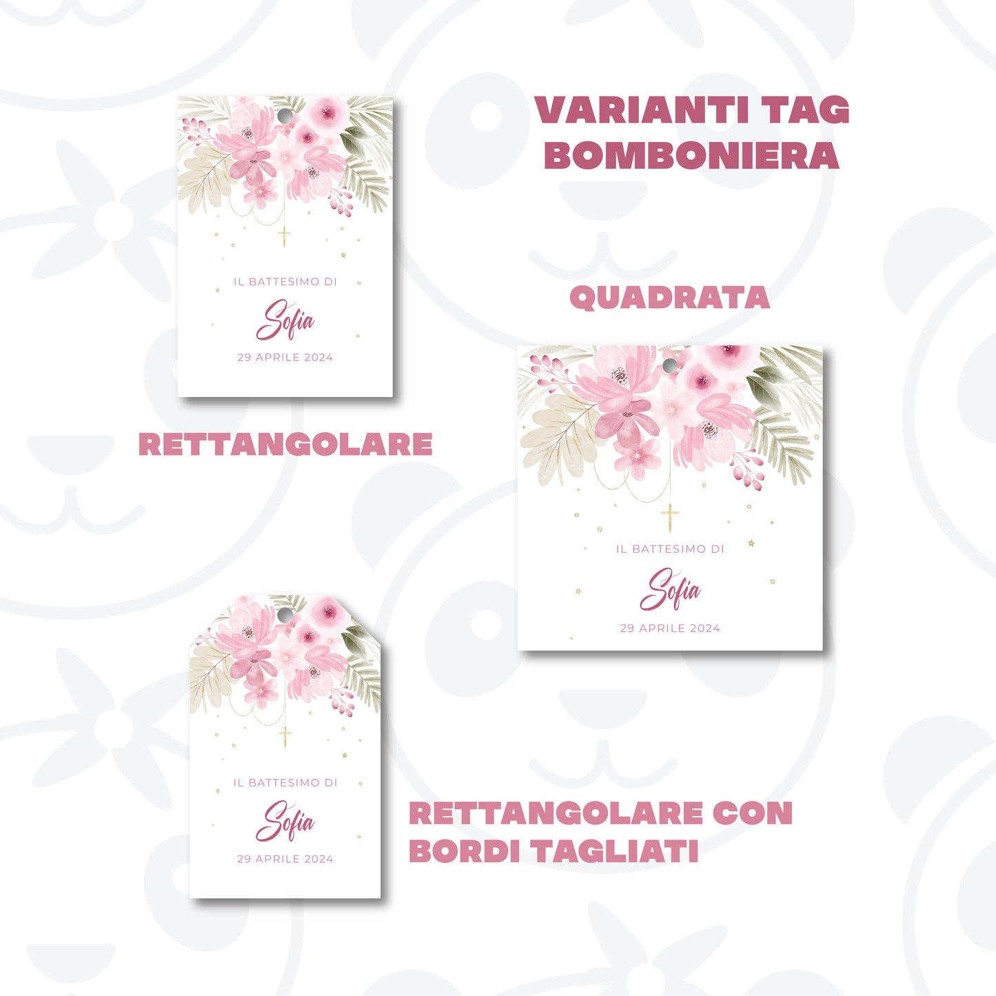 Tag Bomboniera Battesimo bambina floreale