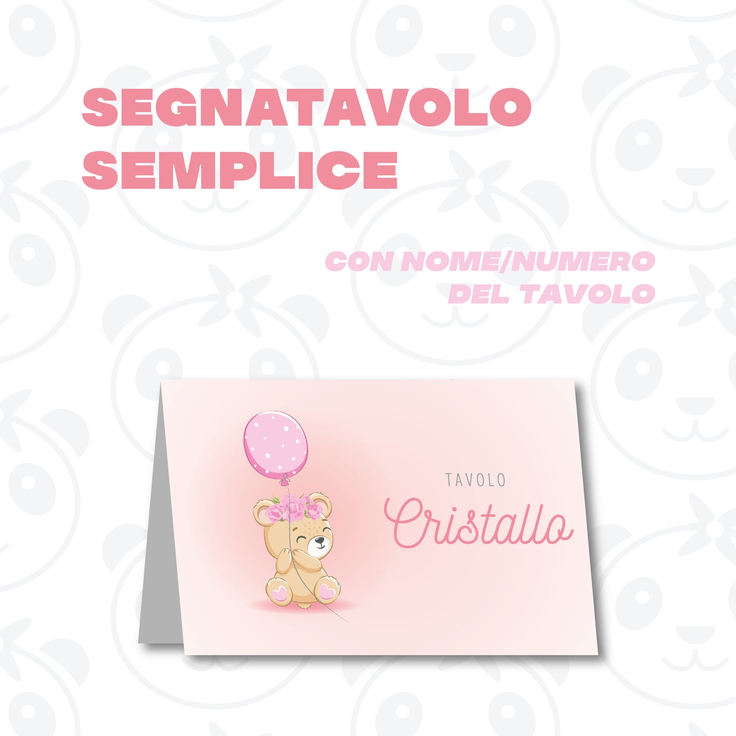 Segnatavolo pieghevole Battesimo orsetto con palloncino