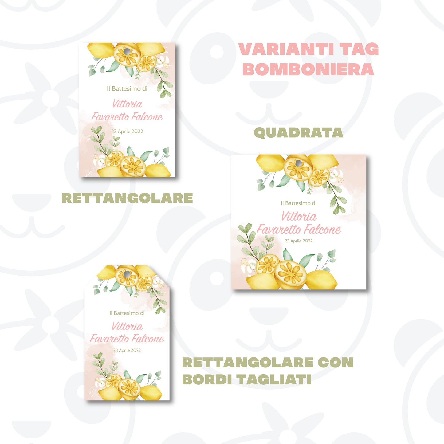 Tag Bomboniera Battesimo bambina limoni