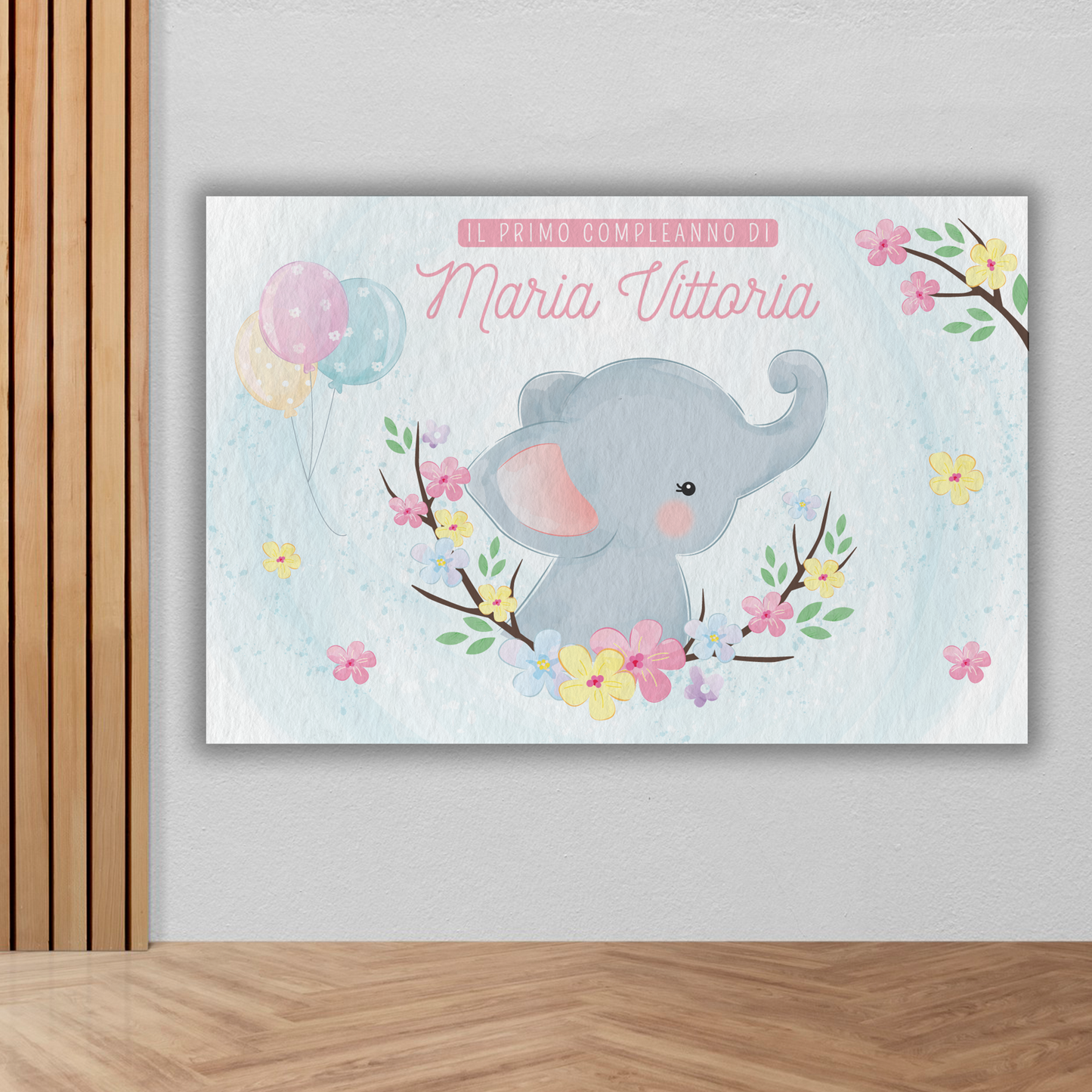 Banner compleanno Elefantino con fiori