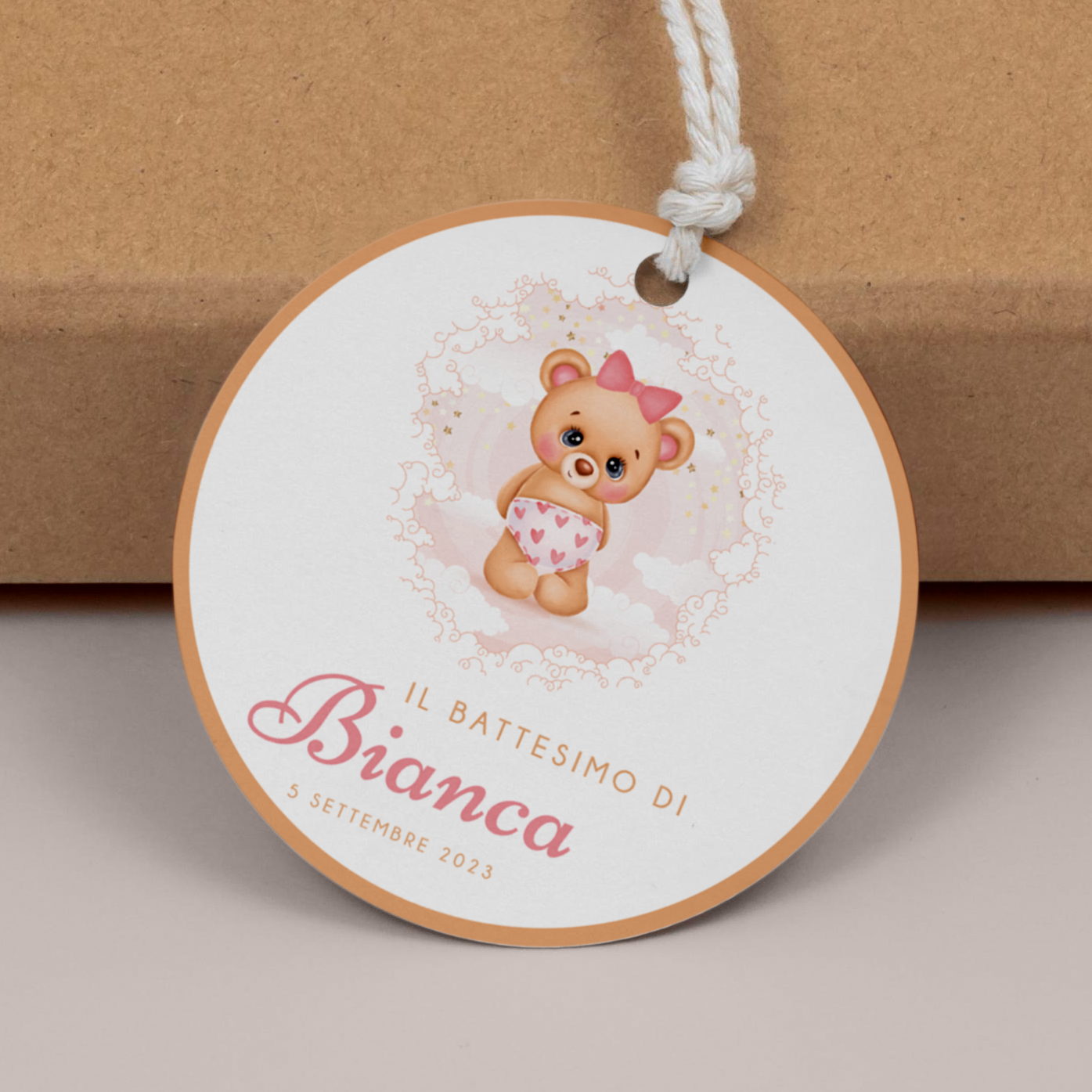 Tag Bomboniera Battesimo bambina orsetto