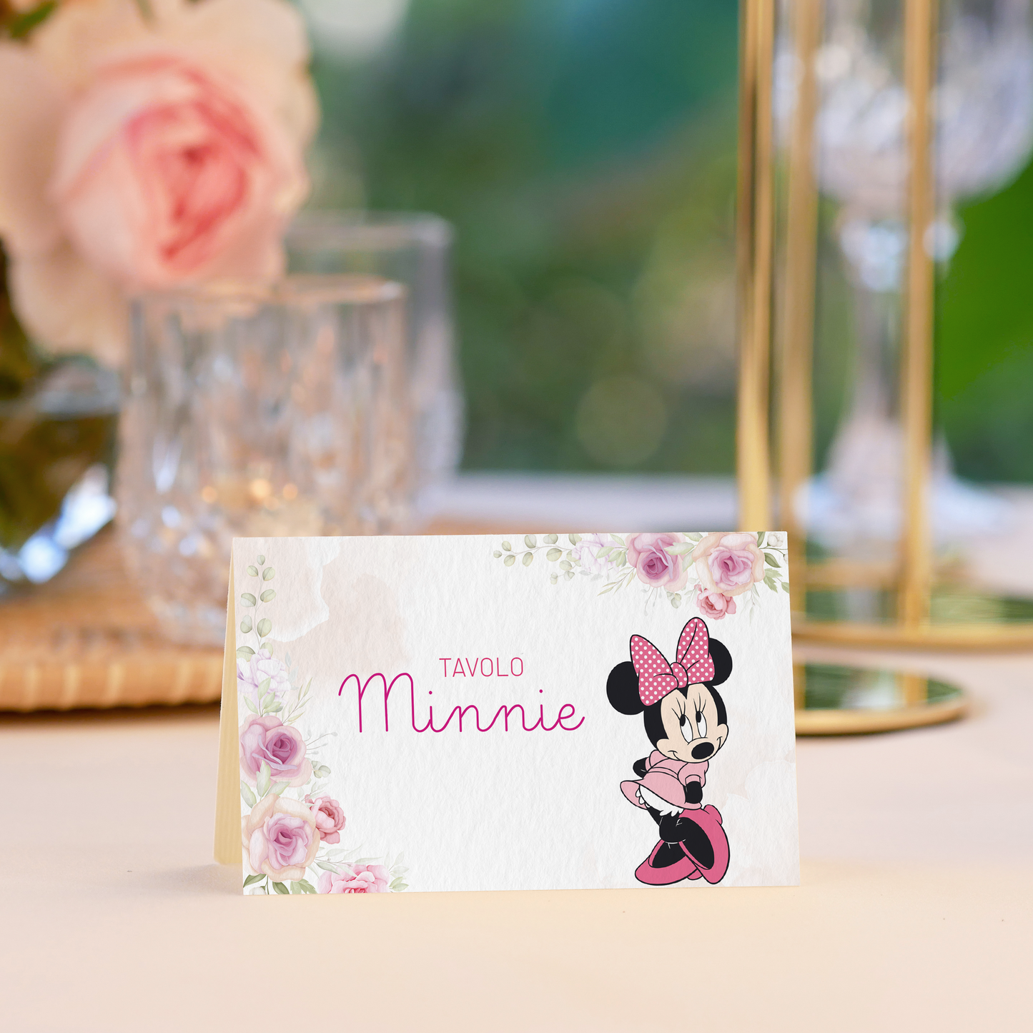 Segnatavolo pieghevole Battesimo Minnie