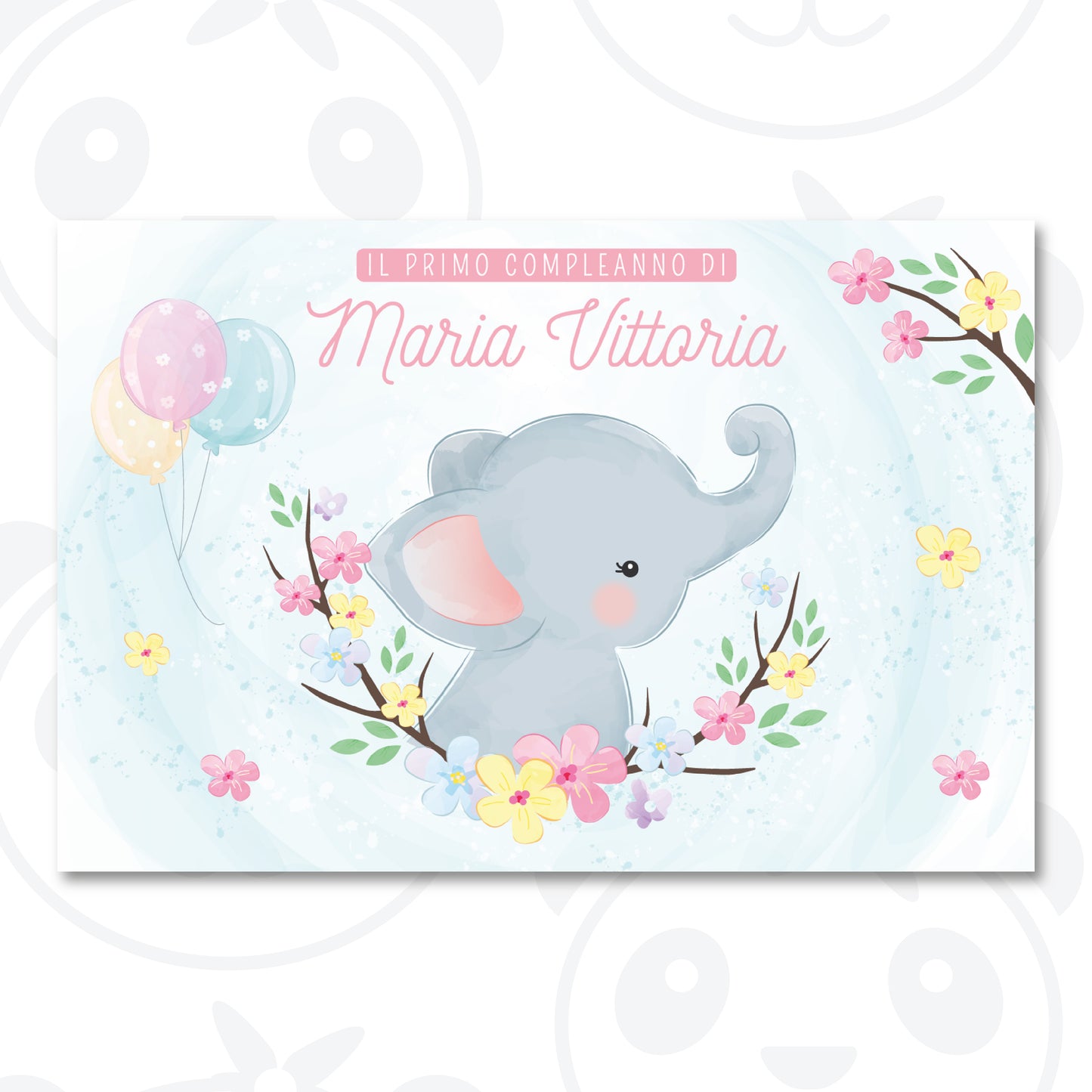Banner compleanno Elefantino con fiori