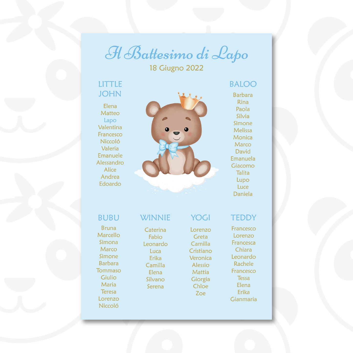 Tableau Battesimo bambino orsetto