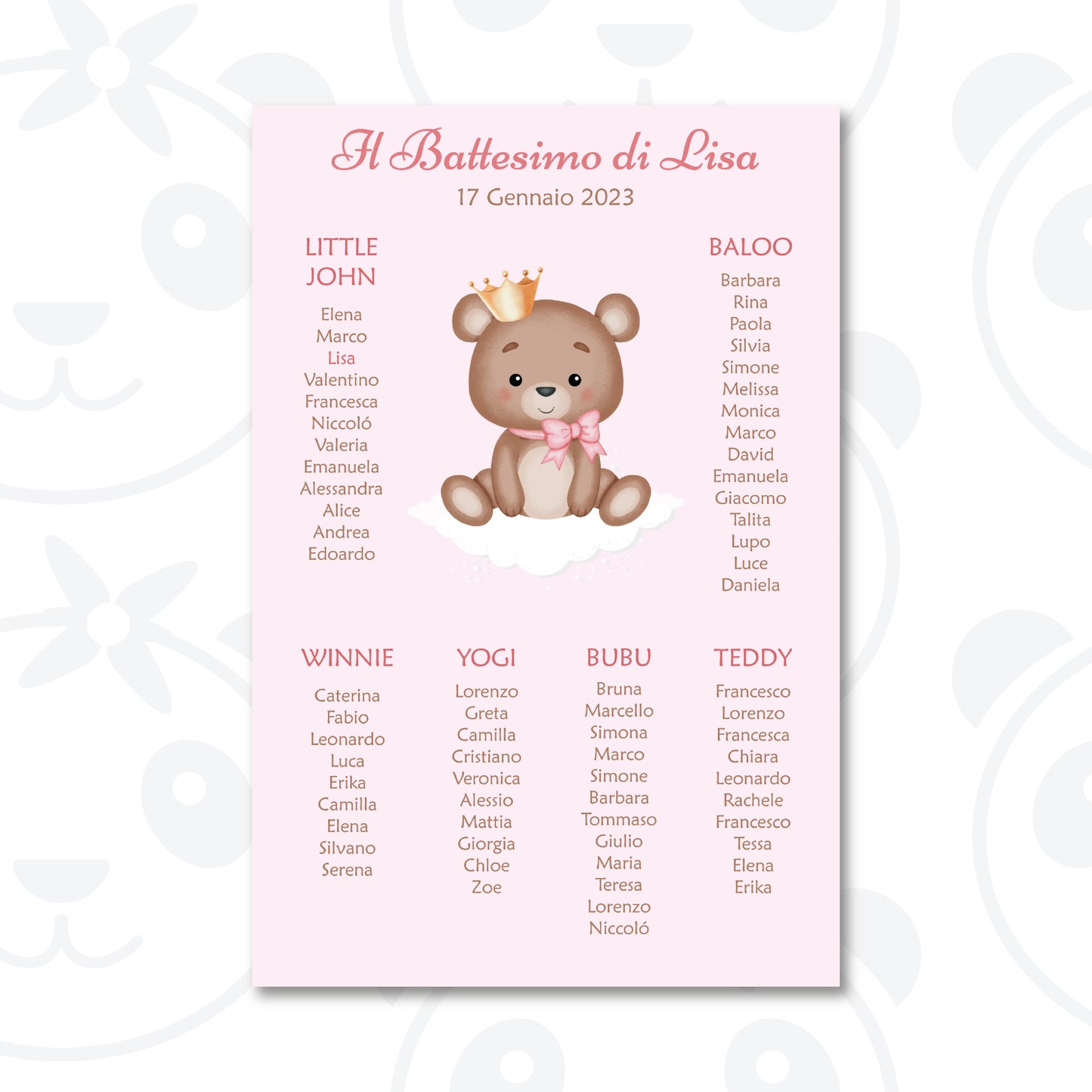 Tableau Battesimo orsetta con coroncina
