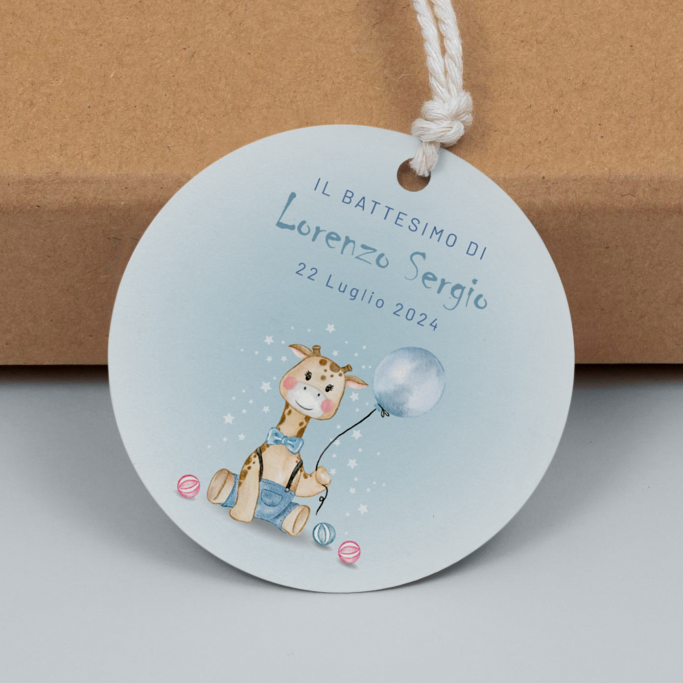 Tag Bomboniera Battesimo bambino giraffa