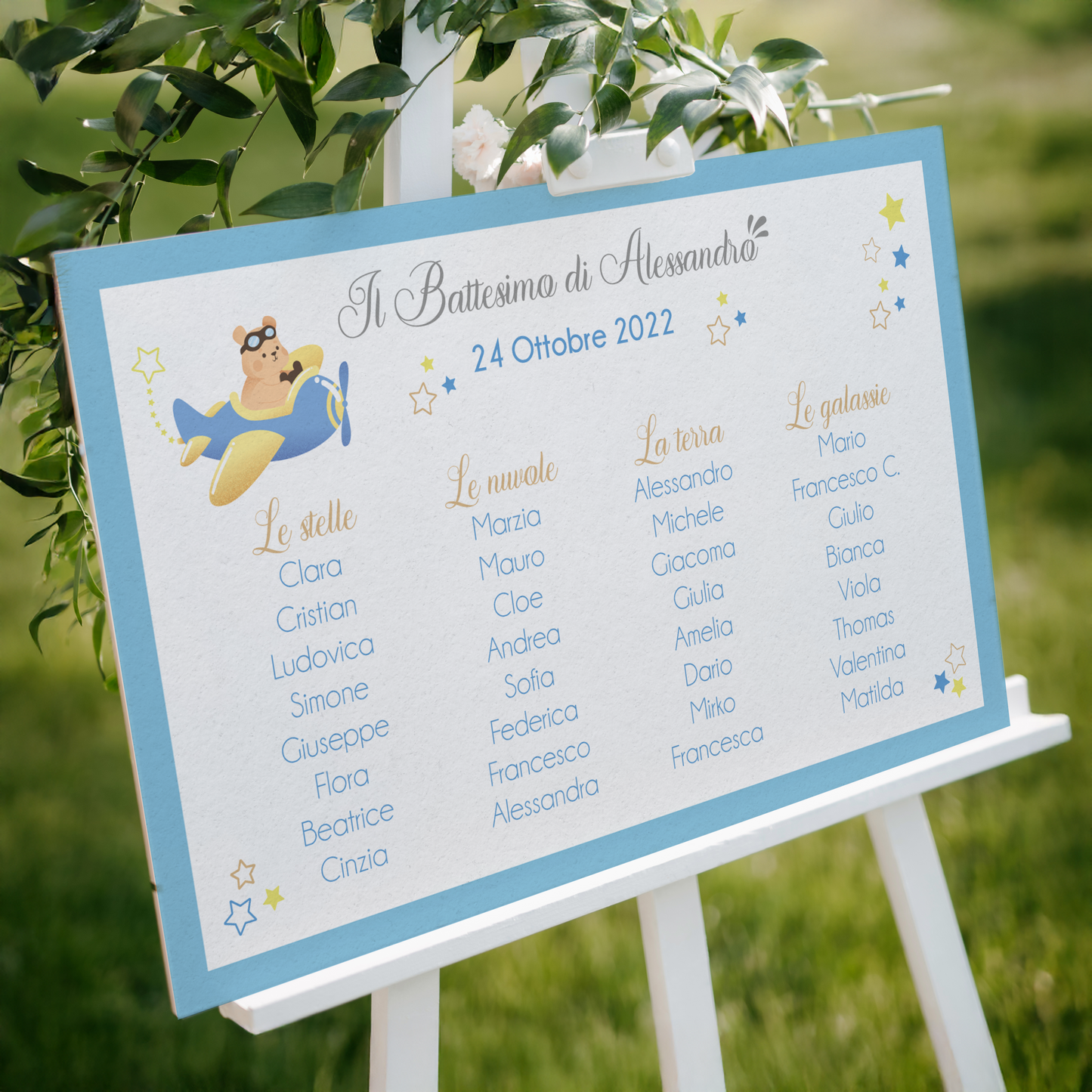 Tableau Battesimo bambino orsetto in aeroplano