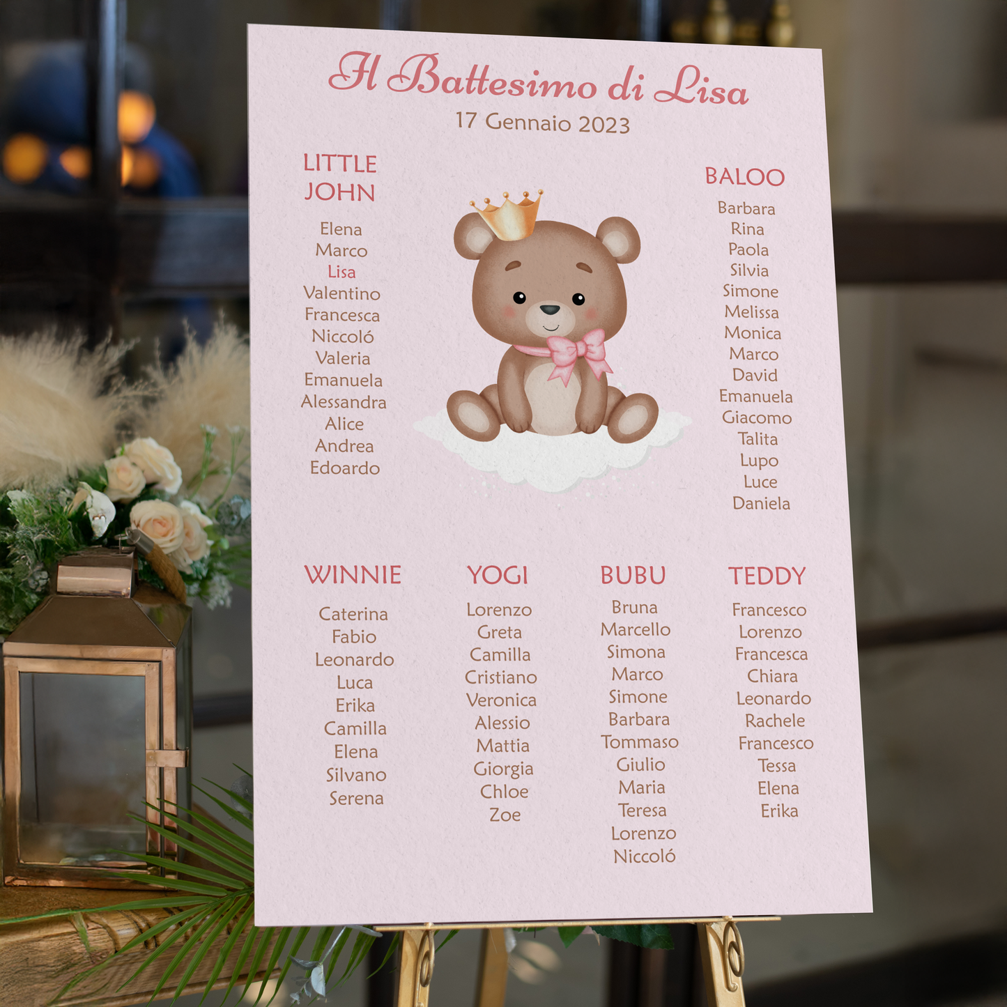 Tableau Battesimo orsetta con coroncina