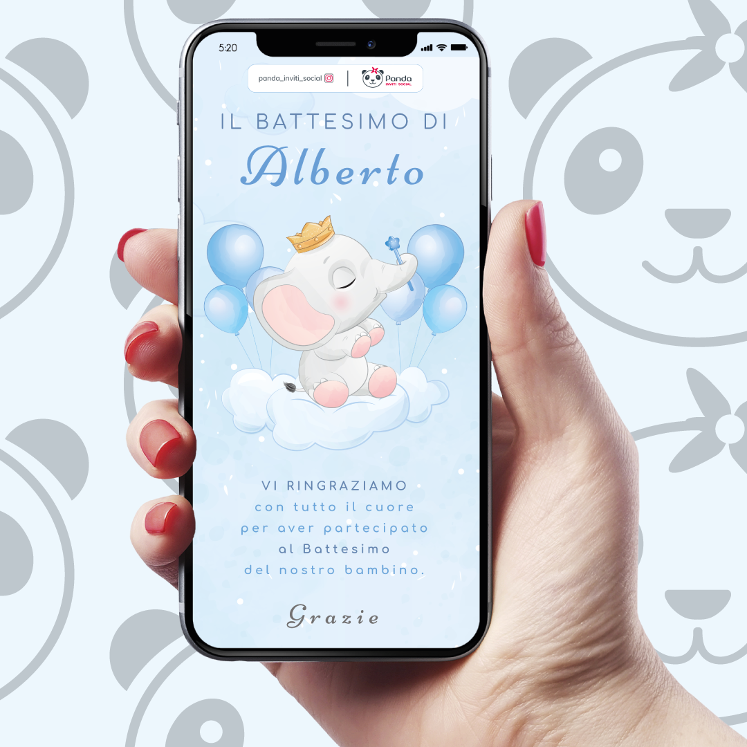 Ringraziamenti digitali Battesimo bambino elefantino