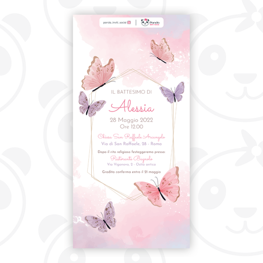 Butterfly baby girl baptism digital invitation