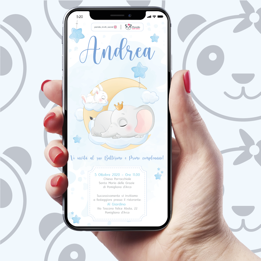 Invito digitale Battesimo bambino elefantino