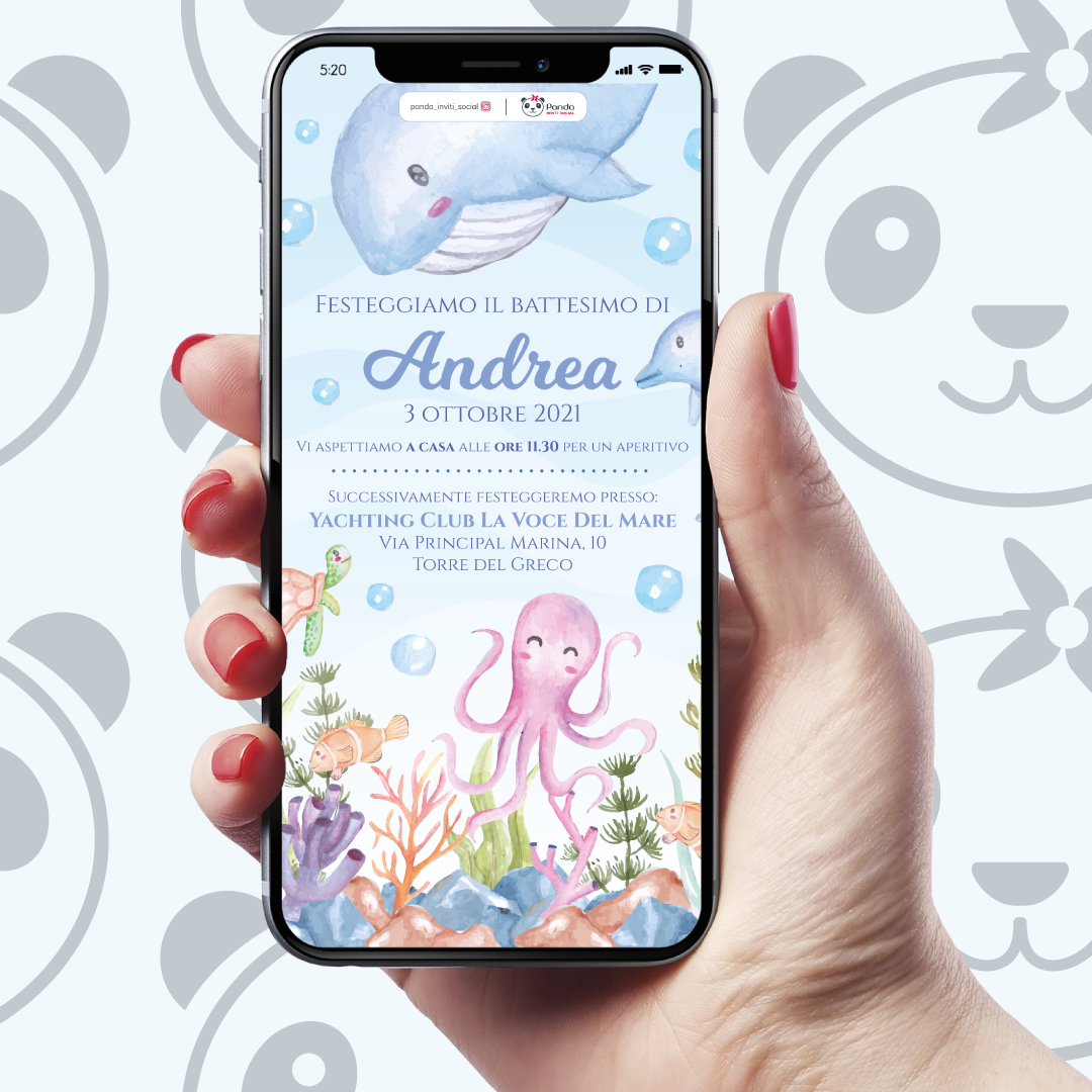 Invito digitale Battesimo bambino mare