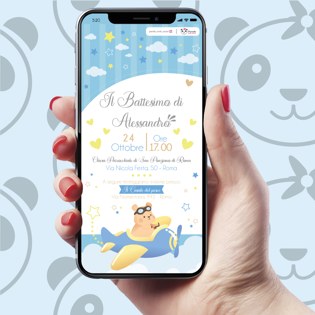 Invito digitale Battesimo bambino orsetto